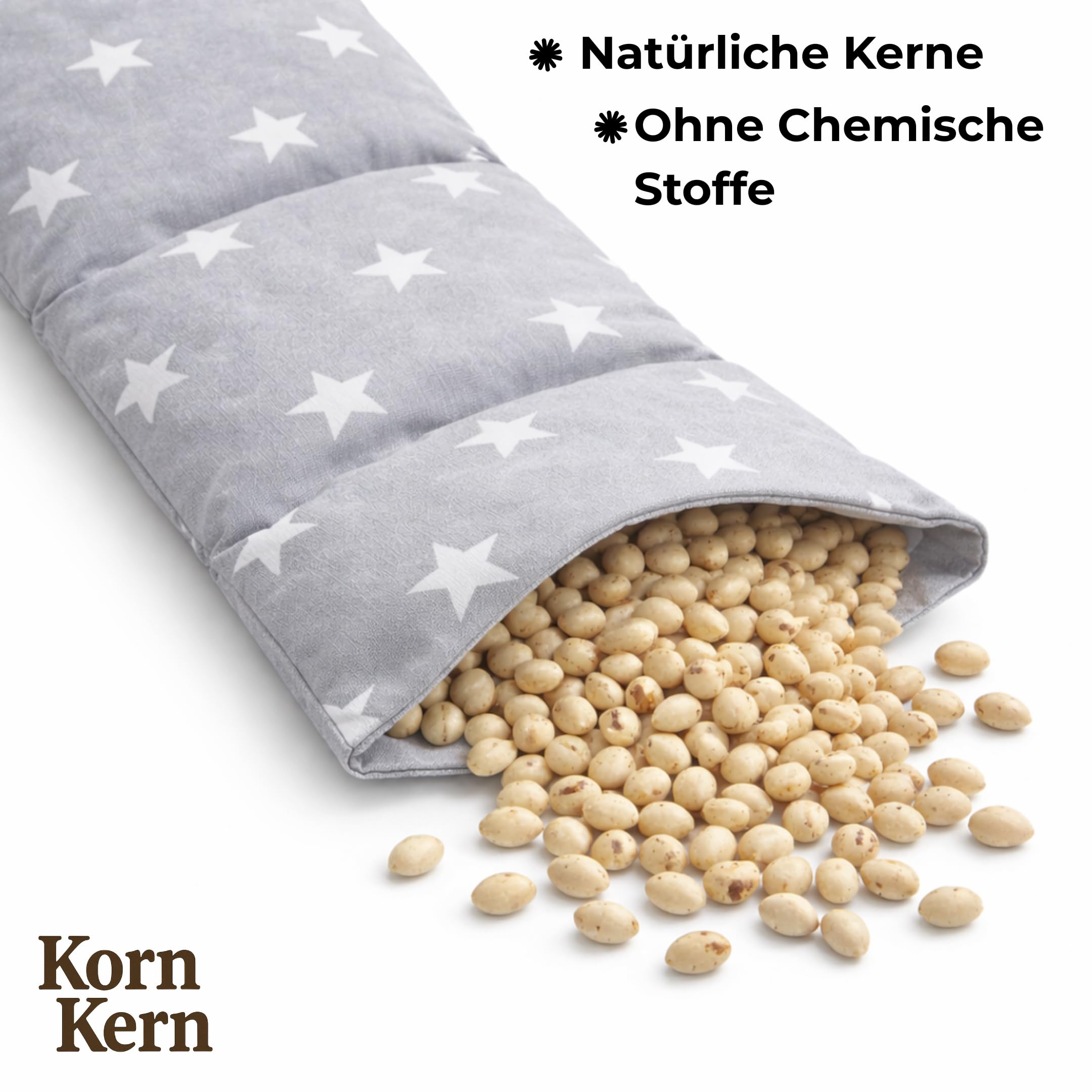 KORN&KERN Manufaktur Cojín térmico de huesos de cereza, 20 x 50 cm, 800 g, apto para microondas, cojín térmico natural con huesos de cereza, diseño de estrellas, alternativa a botellas de agua