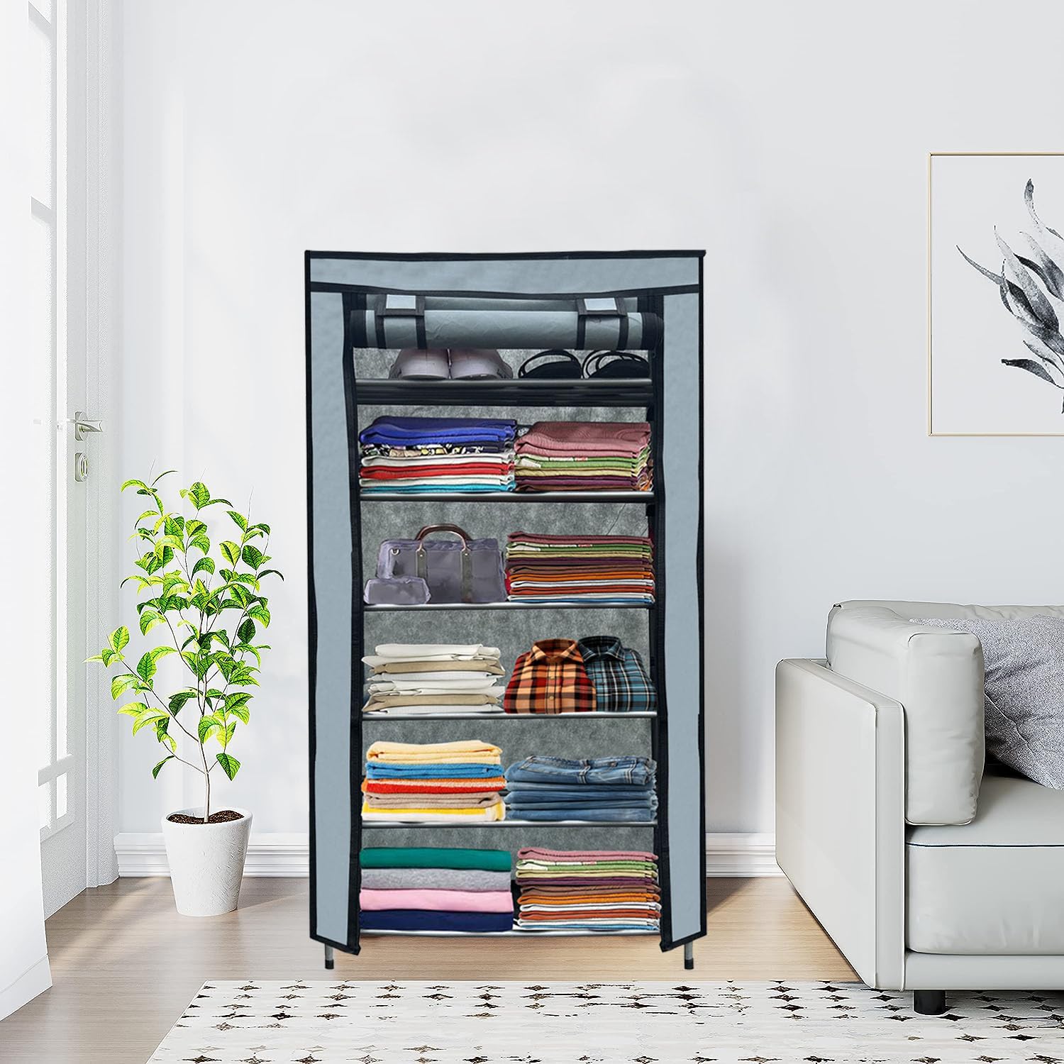 RAXON WORLD 6 Layer Metal Grey Space-Saver Collapsible Wardrobe: Maximize Your Space with Style-image-33