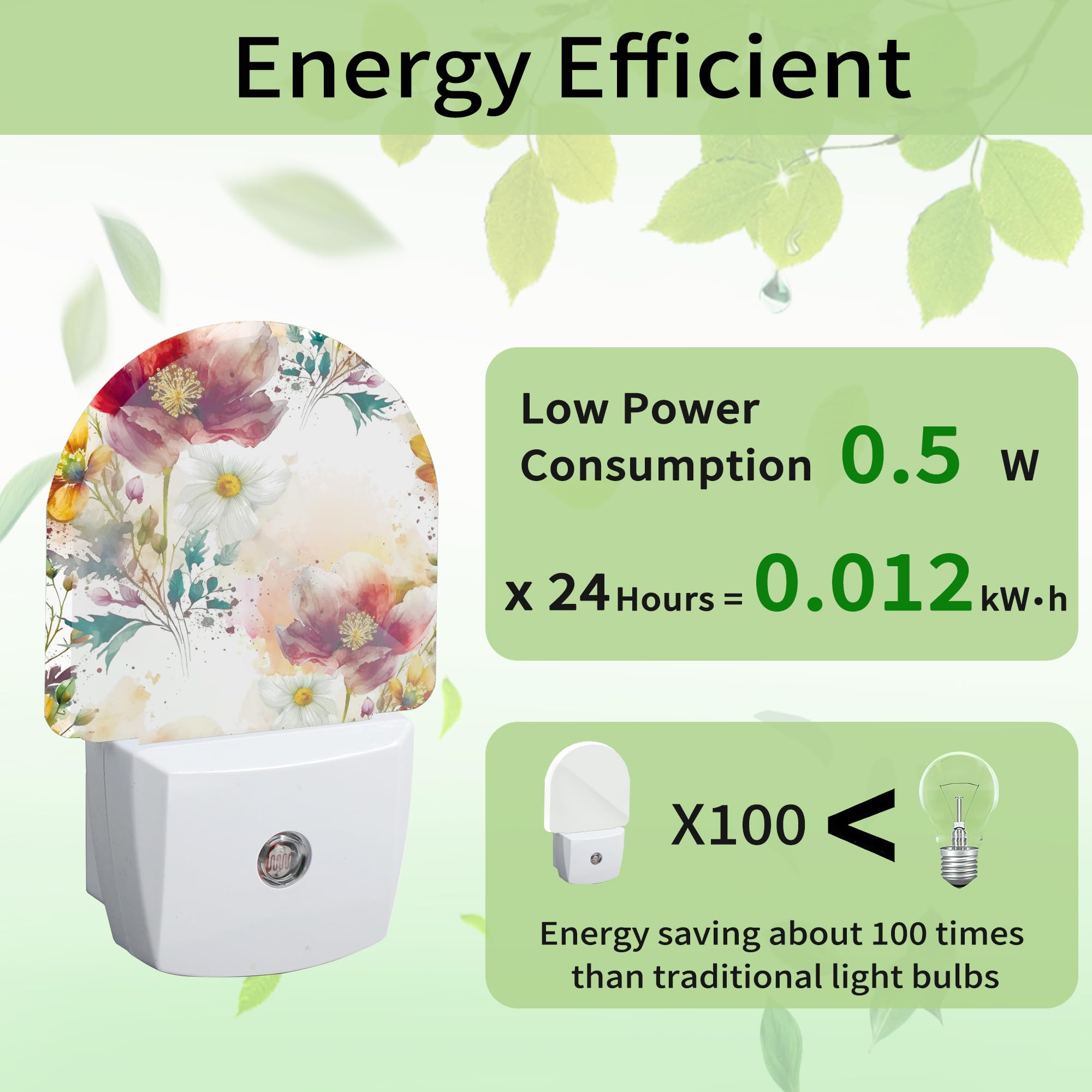 ZTHLL Vintage Flower Burgundy Night Light Night Light Plug into Wall with Dusk to Dawn Sensor LED Lamp — view 3