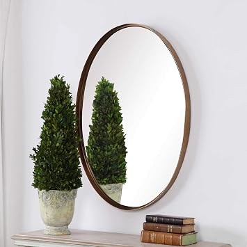 Spinner Moss + Fig Alana Gold Leaf Mirror | Oval Wall Mirror Finished in Gold Leaf (24 in. W x 35 in. H x 2 in. D Oval Mirror)