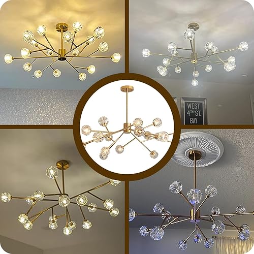 Miniatura 9 de MORE CHANGE MoreChange - Lámpara de araña moderna de globo lineal, lámpara colgante Sputnik de mediados de siglo, lámpara colgante ajustable con