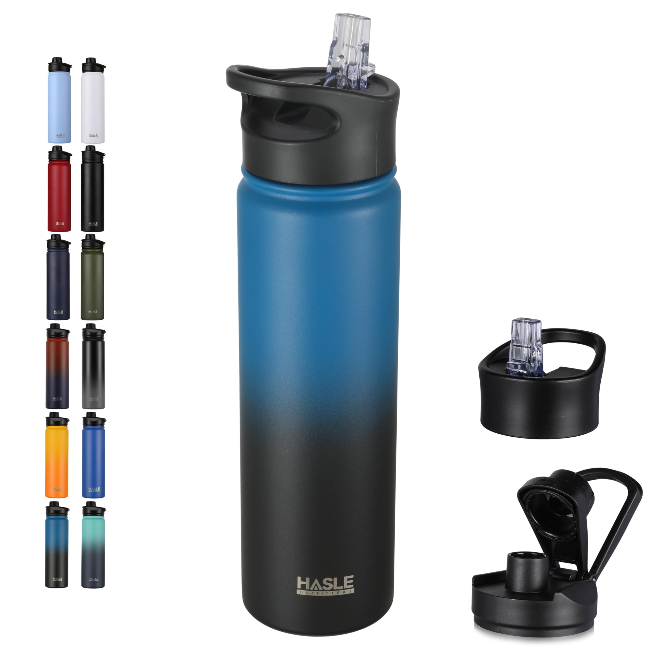 Sponsored Ad - Insulated Water Bottle 22 oz Double Wall Stainless Steel Water Bottle Wide Mouth with Straw Lid & Spout Lid Keeps Cold or Hot(Blue Black Gradient,1)