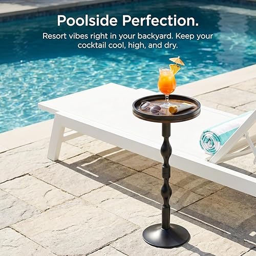 Vista 9 de Small Round Side Table,Drink Table with Weighted Base,Industrial Metal & Wood Pedestal End Table with Tray Top, Martini Table for Small Spaces