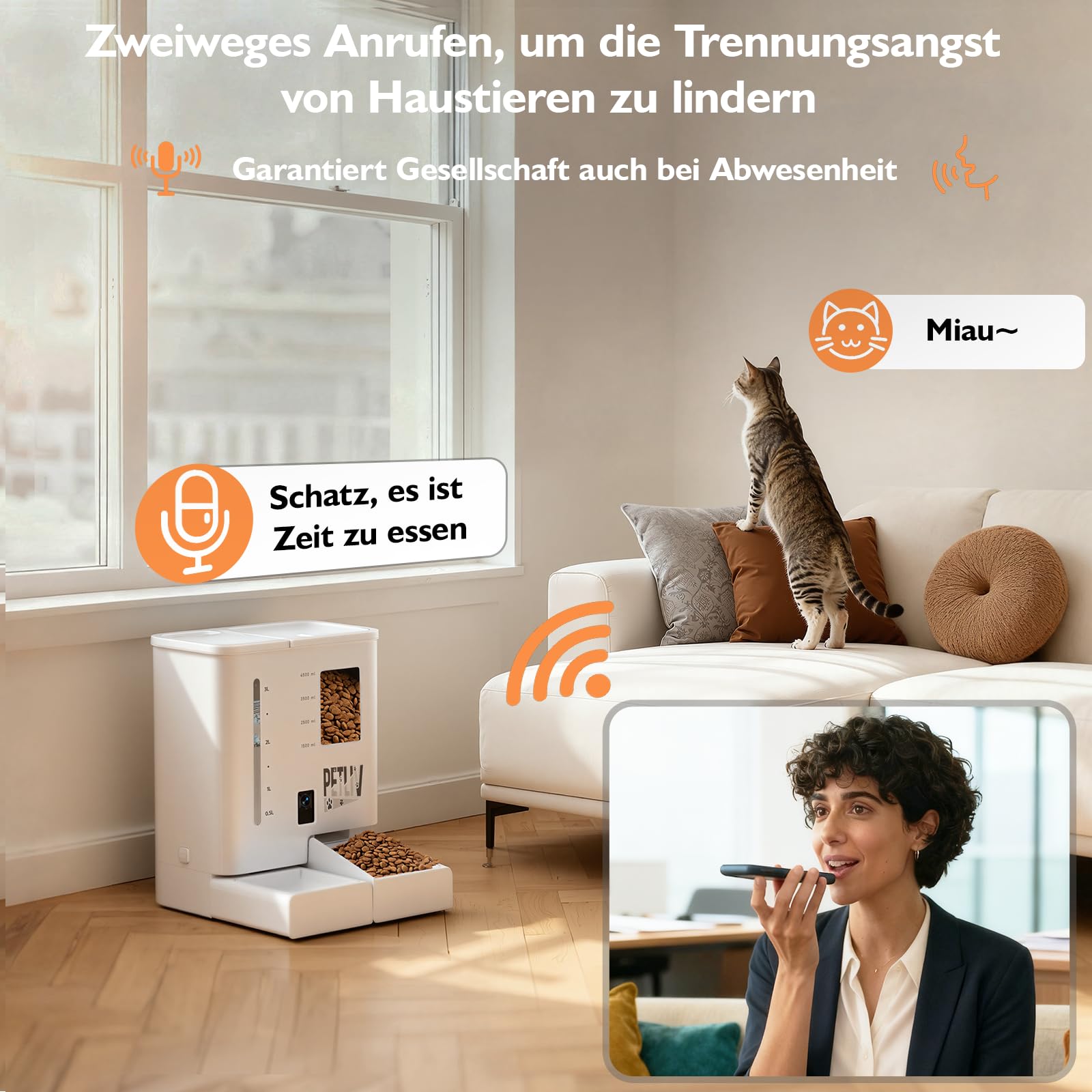 Futterautomat Katze mit 2K HD Nachtsichtkamera, 2,4G&5G Dualband WLAN App-Steuerung, 5L Futter- &4L Wasserspender, Zwei-Wege-Audio, Doppelstromversorgung für Katzen und kleine Hunde