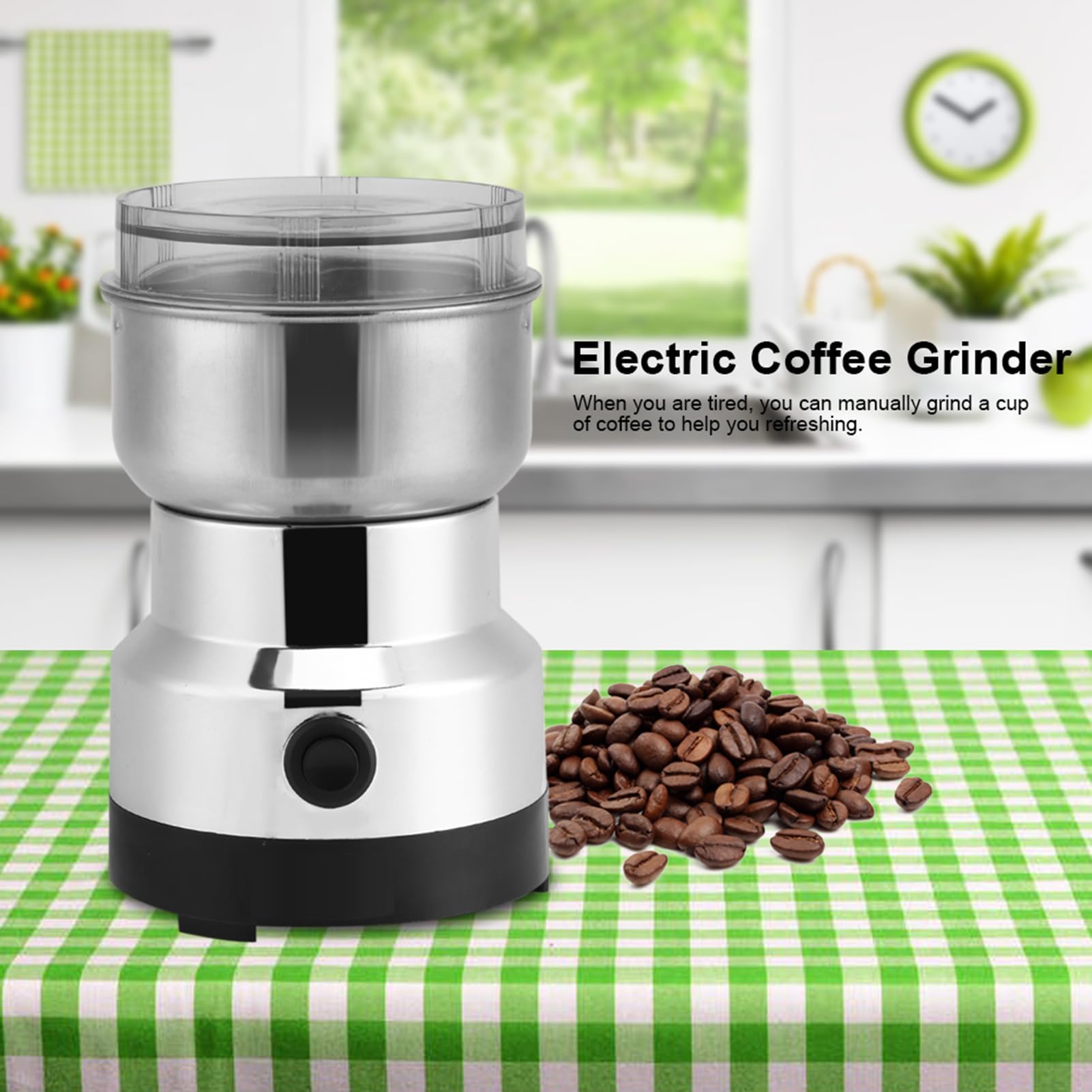 Ejoyous Gewürz und Kaffee Mühle, Elektrische Kaffeemühle, Elektrische Gewürzmühle 200W mit großer Kapazität Abnehmbare Edelstahlbehälter, Klarer Deckel Multifunktional