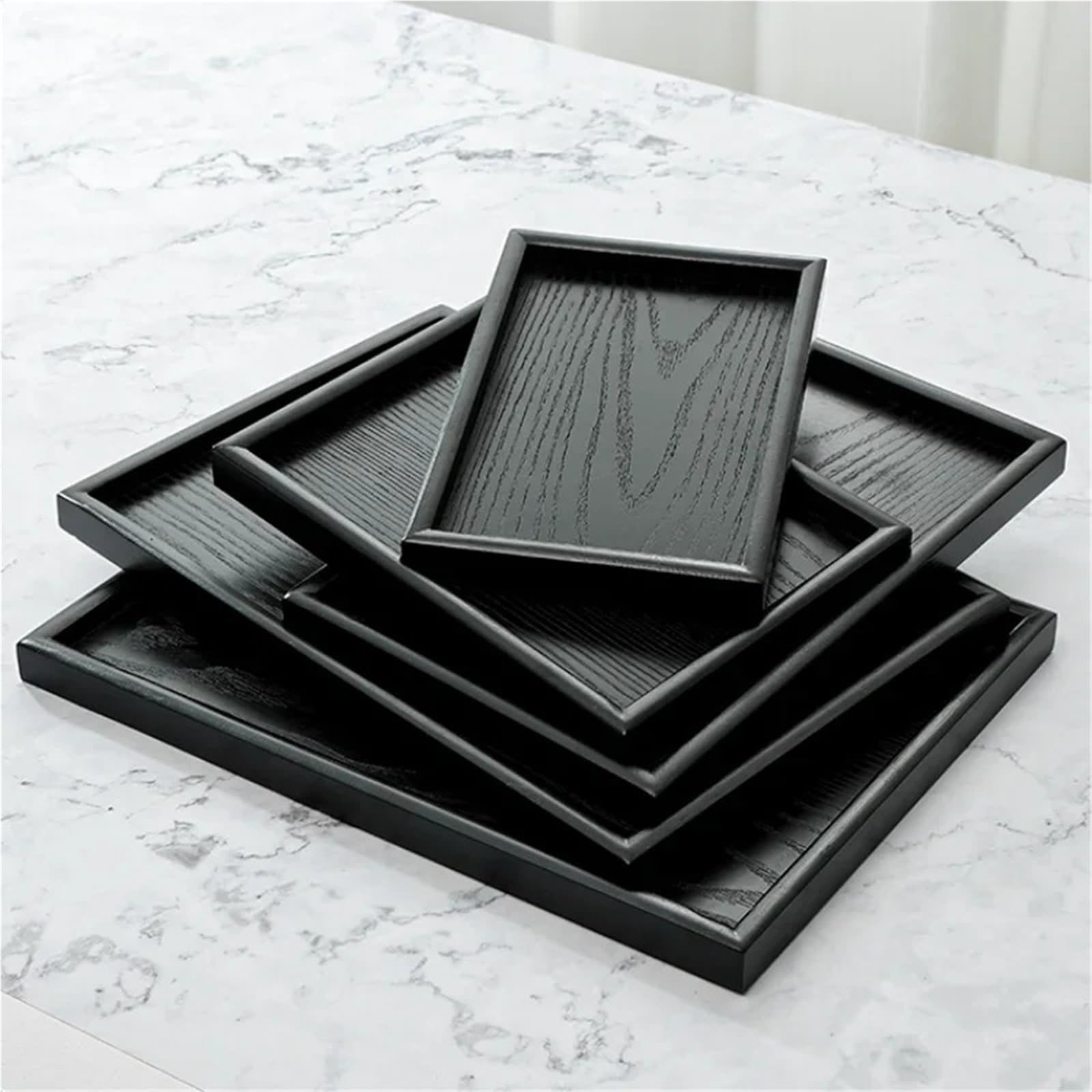 Bandeja para Servir té de Madera Maciza Negra, Bandeja para Servir postres y té de la Tarde, Bandeja Retro para Juego de té (Redonda, 27 x 27 x 2 cm)