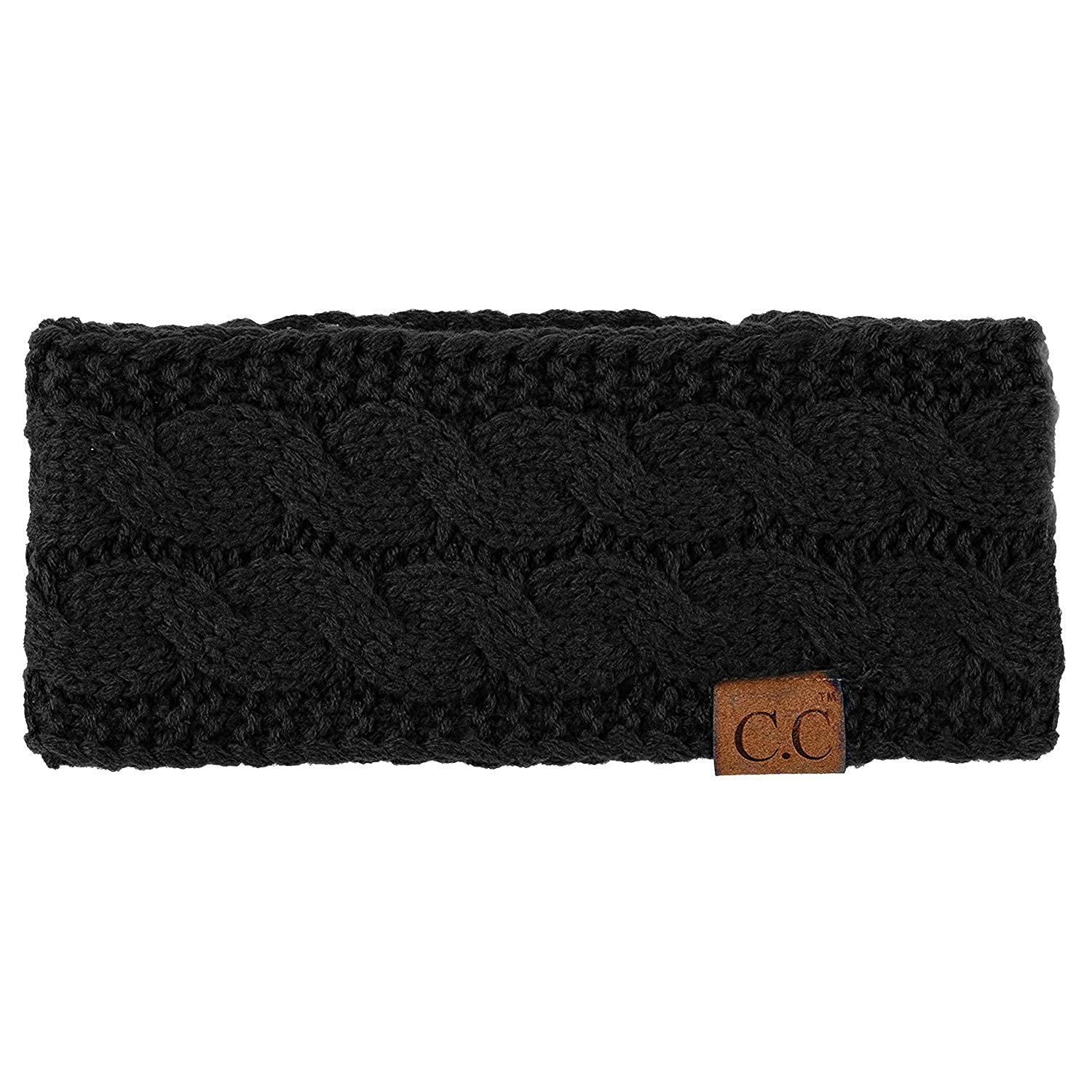 Women's Soft Winter Ear Warmer Cable Knit Headband (Black)