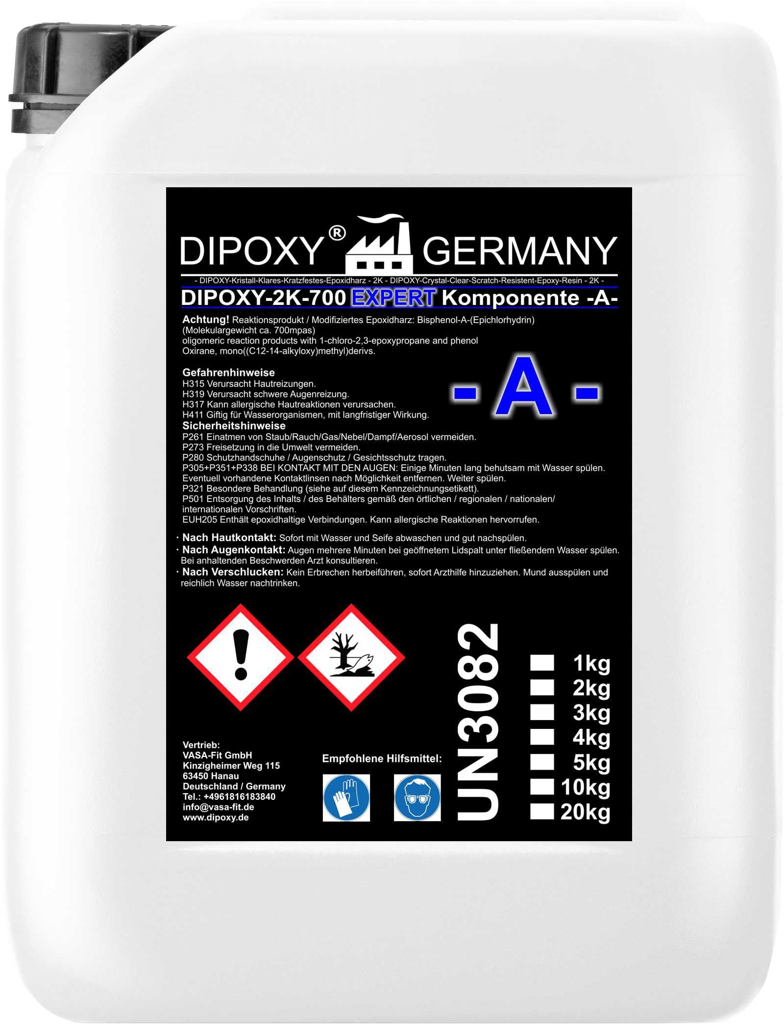 DIPOXY-2K-700EXPERT Resina epossidica da 20,30 kg fino a 15 cm! Resina con indurente EP di qualità professionale, trasparente e inodore, resina epossidica UV, asta per legno, tavolo, acquario, terra,