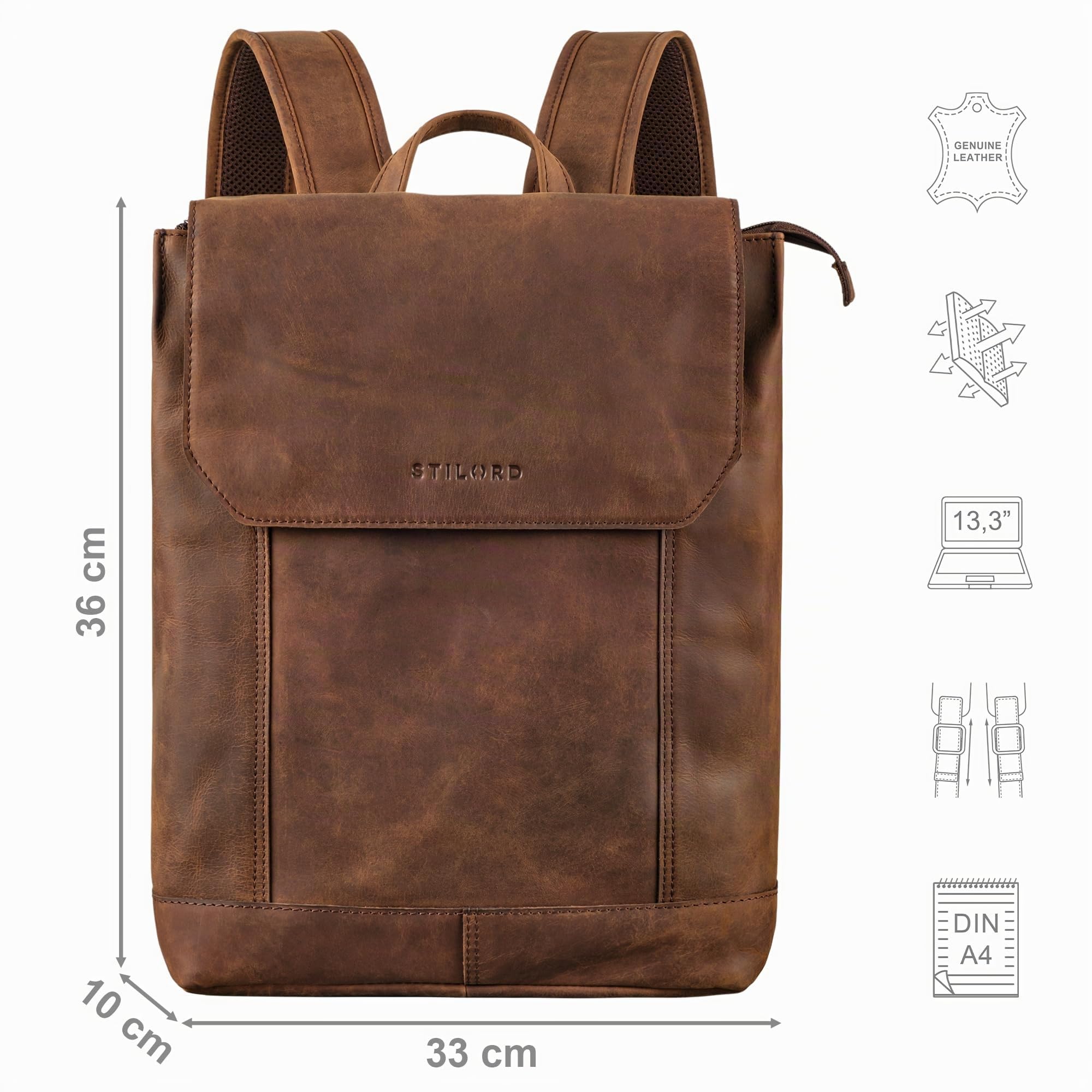 STILORD 'Sage' Zaino Donna e Uomo Pelle Borsa a Tracolla Pc 13,3 Pollici Cuoio Zaino Antifurto Multitasche Traspirante per Lavoro Scuola Università