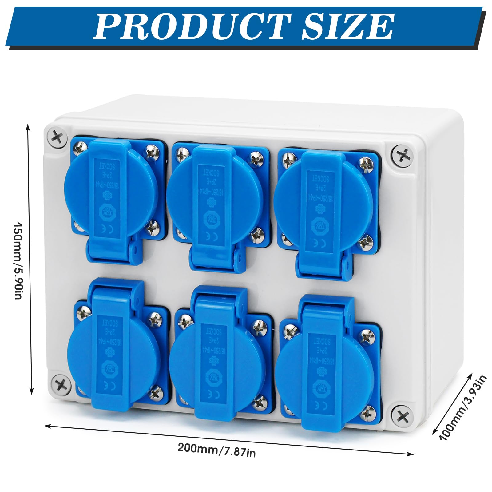 Distribuidor de corriente para construcción, distribuidor de pared, 16 A, 6 x 230 V, IP65, caja de distribución exterior, resistente al agua, caja de distribución de electricidad, caja de distribución