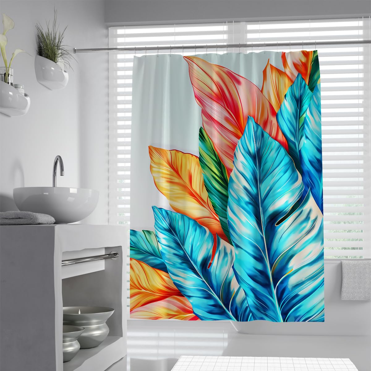 Rideau de Douche Feuilles botaniques Multicolores Modernes 200 x 220 cm