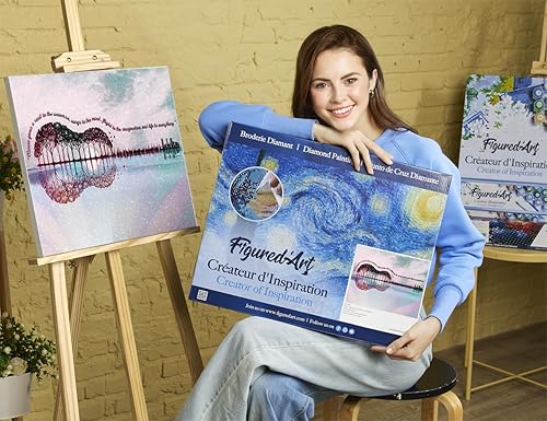 Miniatura 2 de Figured'Art Kit de arte de pintura de diamantes para adultos de 16 x 20 pulgadas con marco, taladro cuadrado completo, guitarra de paisaje 5D, kit