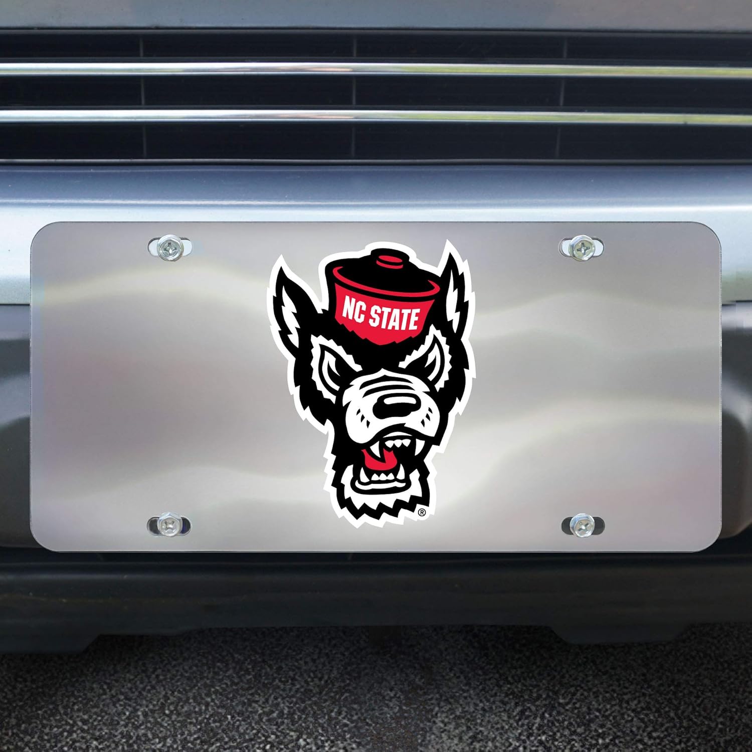FANMATS North Carolina State University 3D Stainless Steel License Plate , Chrome, 6in. X 12in.
