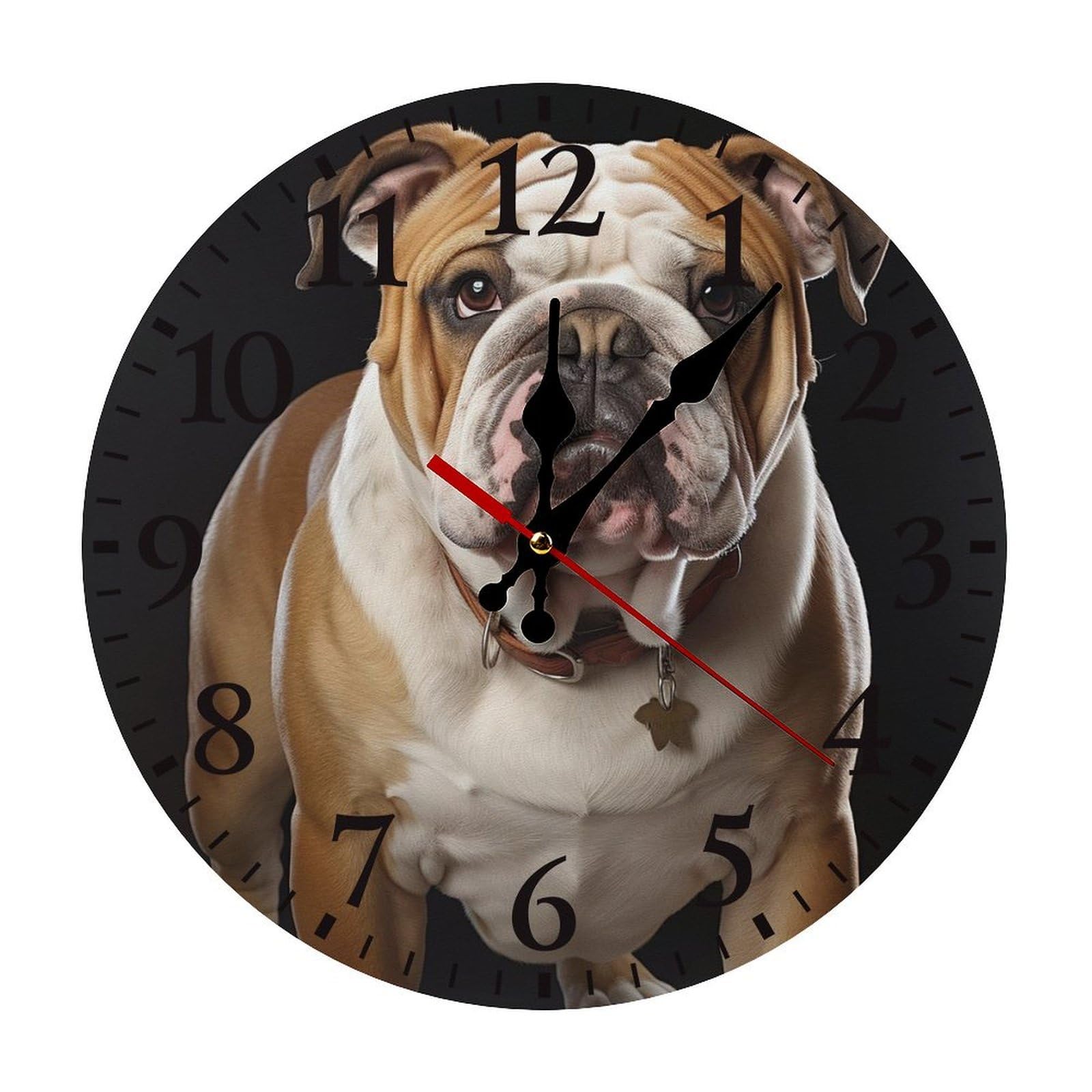 Horloge murale bouledogue anglais à piles de 30 cm au design soigné et précis