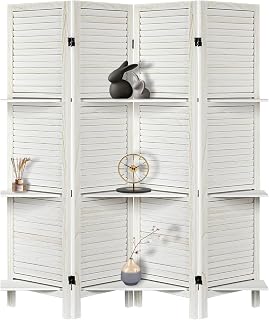 Room Divider with Shelves, Privacy Screen, Room Dividers and Folding Privacy Screens, 4 Panel Wood Temporary Wall Partition Separation Separator, White