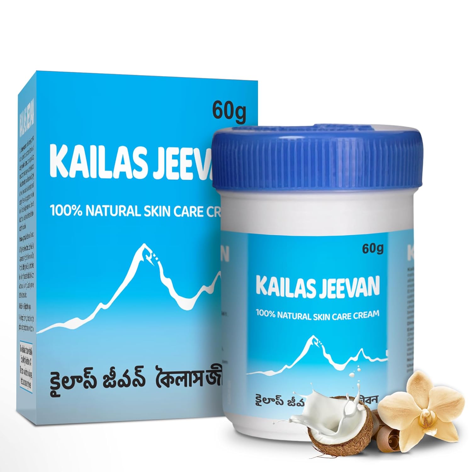 Kailas Jeevan Herbal & Natural Skincare Cream - 100% Natural Face Cream, Chemical-Free Cream, Skin Moisturizing Cream, Cracked Heels & Skin Soothing Cream, Skin Nourishing & Hydrating - 60g (4 Pack)