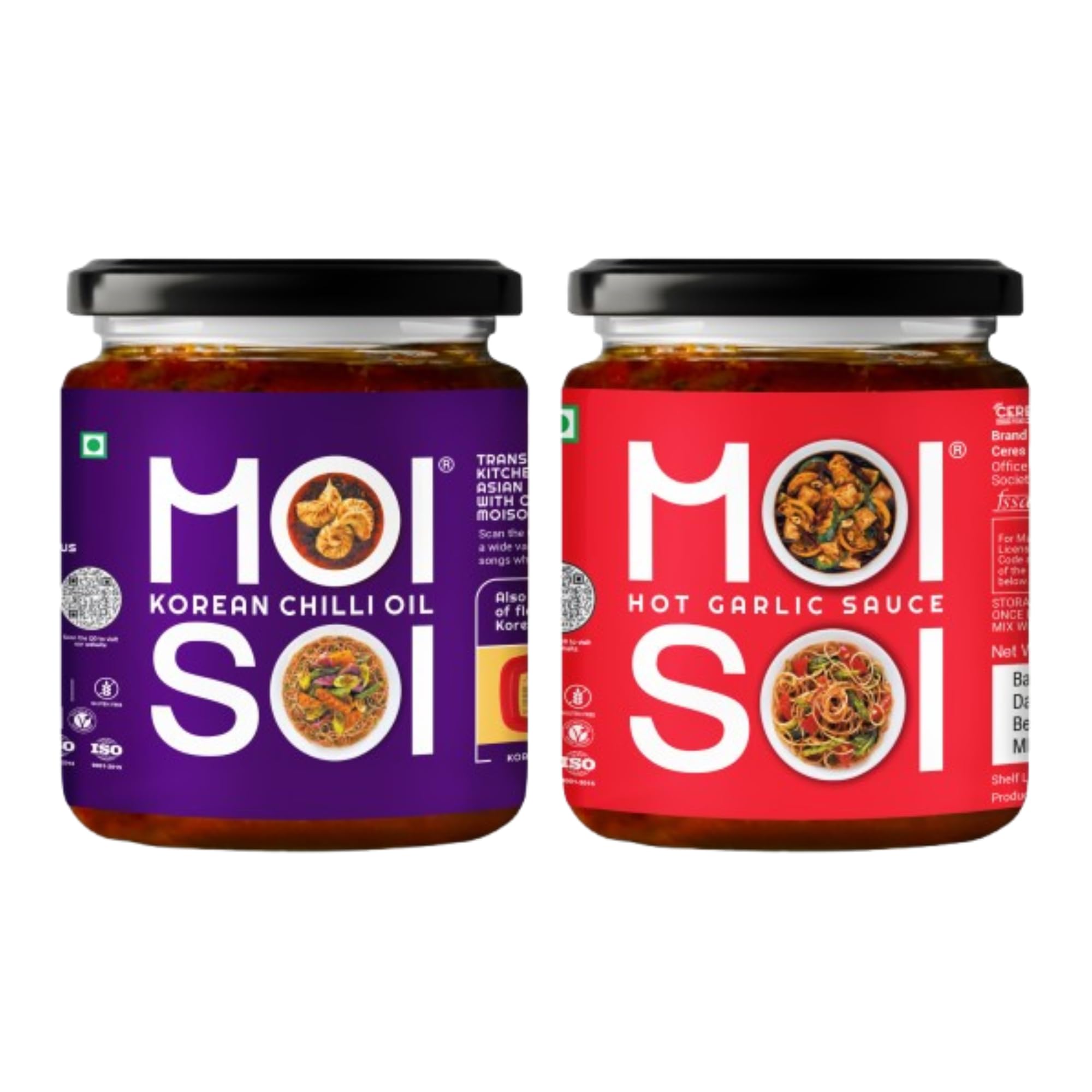 MOI SOI Value Pack - Korean Chilli Oil & Hot Garlic Sauce - Cook | Spread | Dip | Cooking Sauce | Made in Small Batches | No Added MSG | No Artificial colours