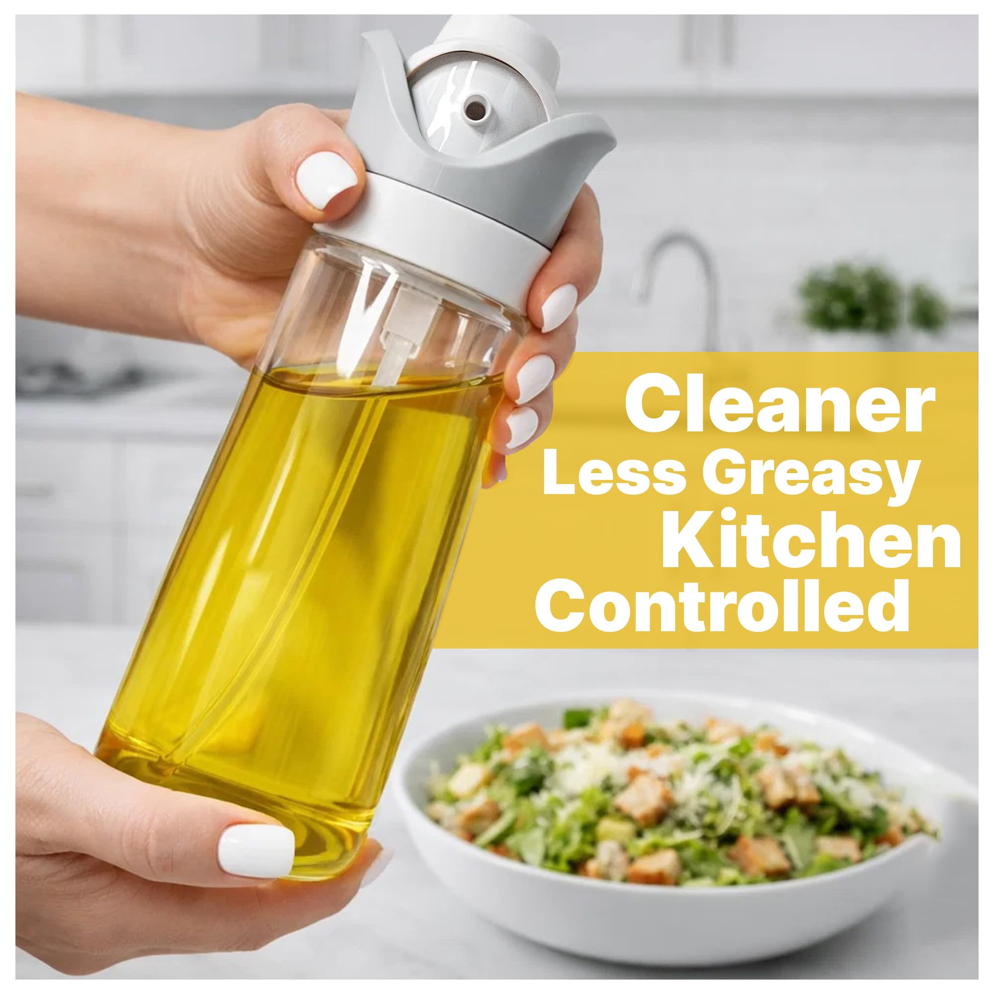 Dispensador de aceite 2 en 1 y botellas en aerosol, pulverizador de aceite de oliva de vidrio para cocinar, hornear, freidora de aire, ensalada y barbacoa, vertido controlado y pulverizador