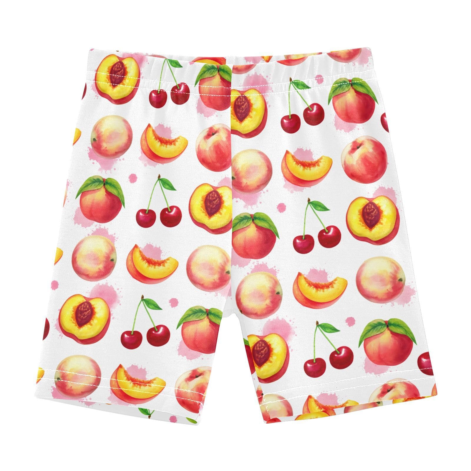 Peach Cherry Fruit White Girls Bike Shorts Toddler Soft Cotton Under Dress Dance Shorts