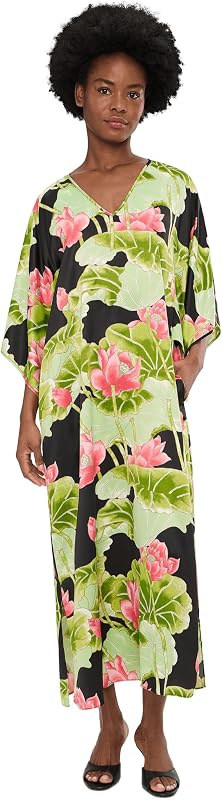 N by Natori Ascendant Lotus Printed Satin Butterfly Caftan