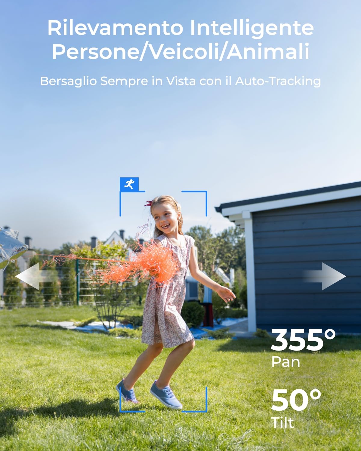 Reolink 2K+ Telecamera Wi-Fi Esterno con Pan Tilt, Visione Notturna True Color F1.0 in Luce Basso, WiFi Dual-Band 2,4/5 GHz, Rilevamento Persone/Veicoli/Animali, Audio Bidirezionale, E1 Outdoor CX
