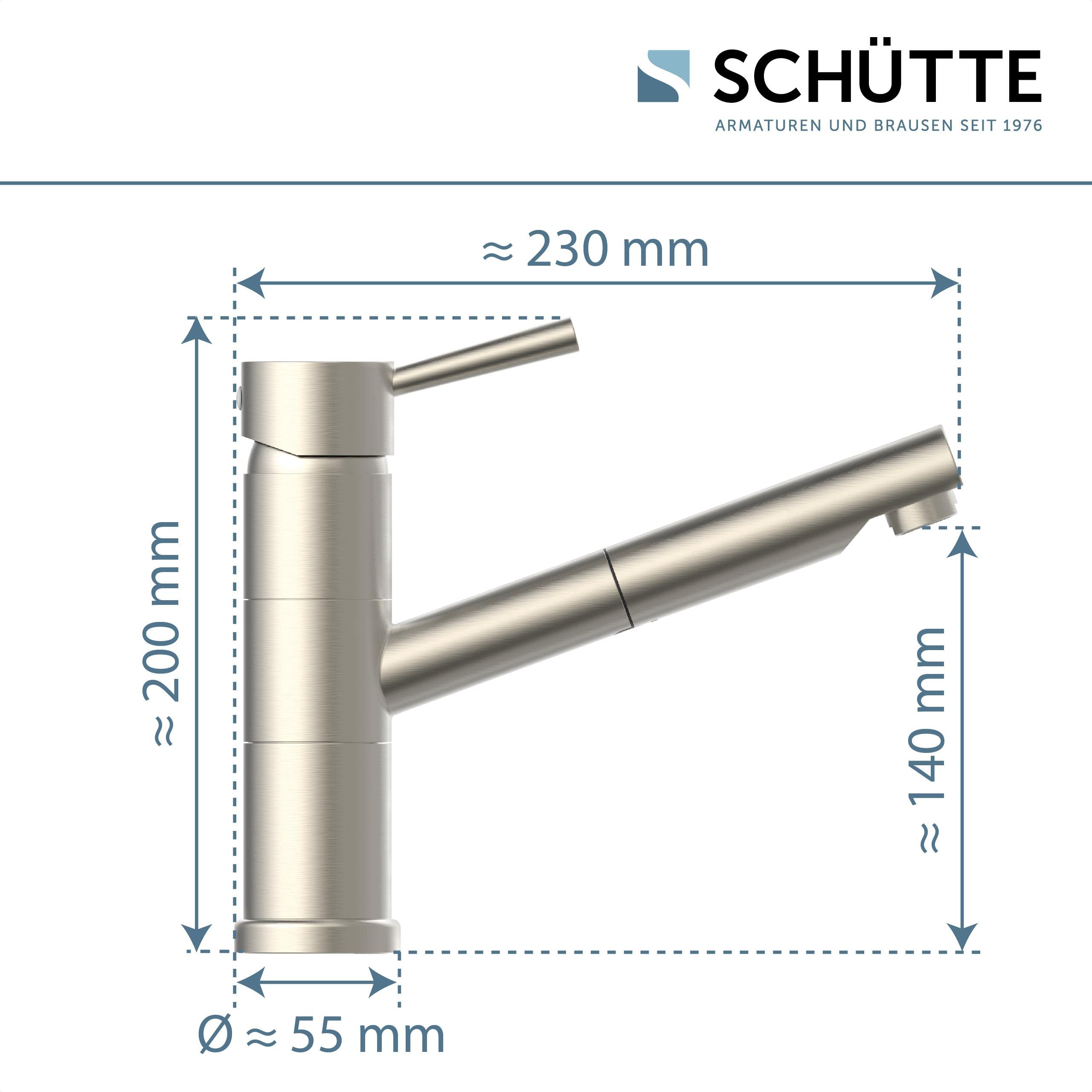 SCHÜTTE UNICORN Küchenarmatur mit ausziehbarer Geschirrbrause, Mischbatterie mit Einhebelmischer, Spültischarmatur Edelstahloptik, Edelstahl