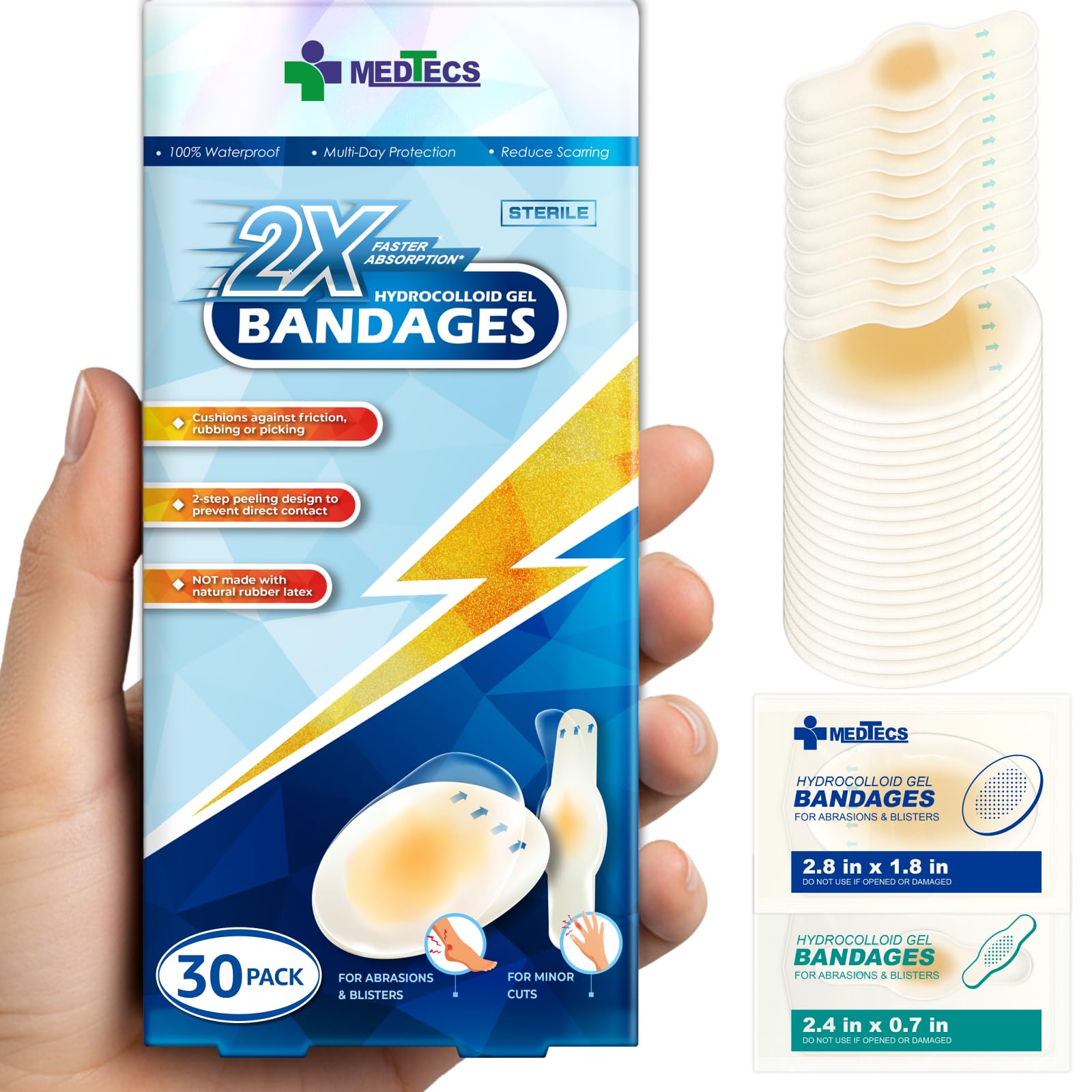 Hydrocolloid Gel Bandage, Ellipse 20ct + Strip 10ct, Long-Lasting,Waterproof Adhesive for First Aid,Advanced Cushion for Blister Prevention & Wound Care,2X Fast Healing for Heel,Fingers & Toes
