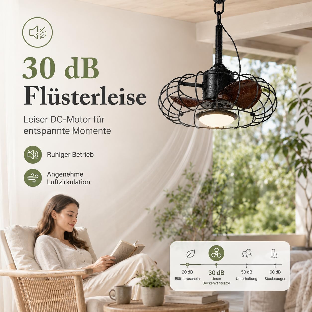 Outdoor Deckenventilator mit Beleuchtung & IP65 Wasserdicht, Fernbedienung | Deckenventilator mit Licht, Timer, Dimmbar 6 Geschwindigkeiten mit App-Steuerung, Perfekt für Pavillon, Terrasse & Veranda