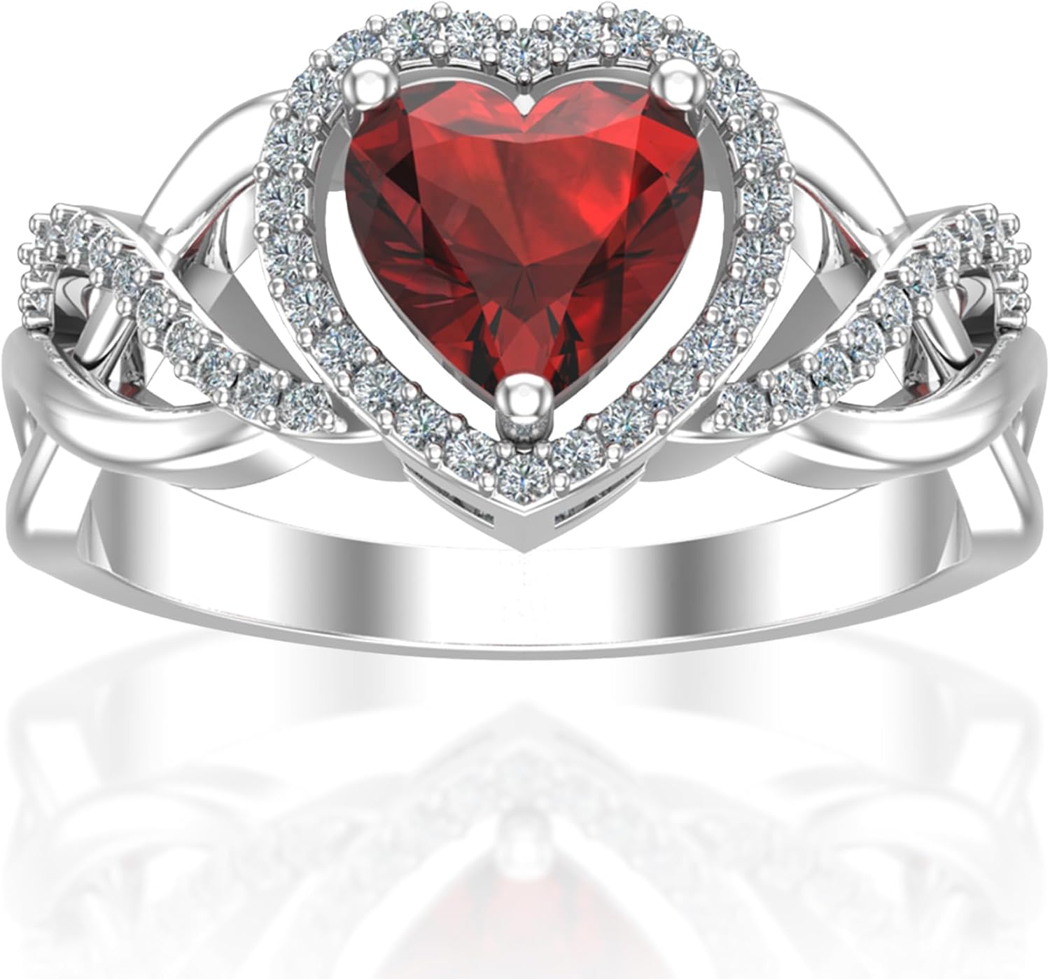 Real 925 Sterling Silver Rhodium Plated 7mm Heart Shaped Halo Birthstone 1.17 carats Solitaire Gemstone Luxury Jewelry Band Bridal Engagement Wedding Ring Gift for Women