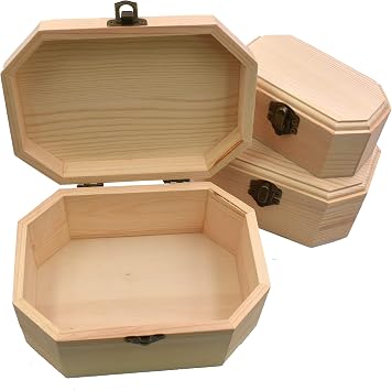 Set of 3 Octagon Unfinished Wooden Box DIY Art Handmade Craft Making Home Decor Jewelry Storage Wood Box