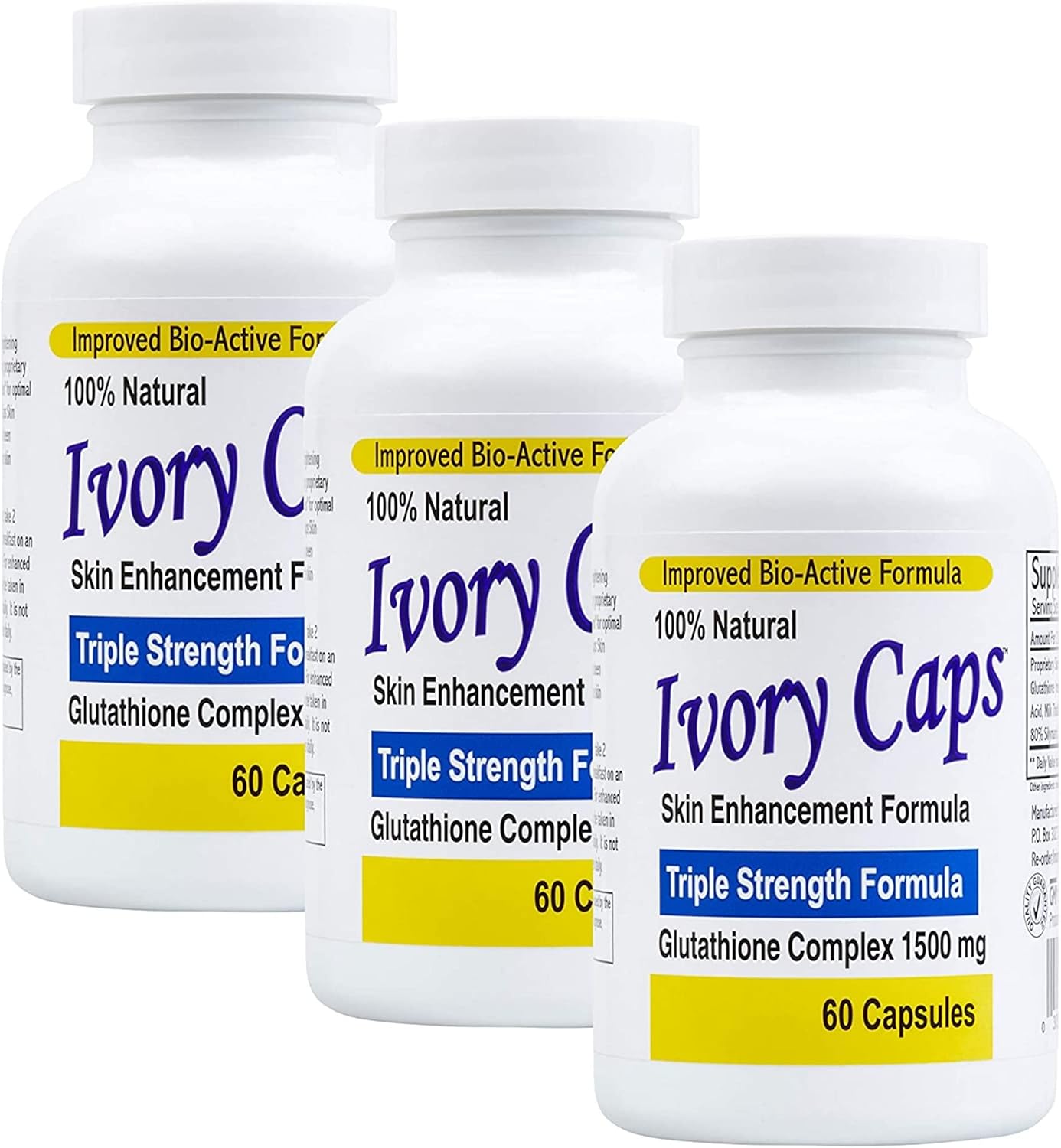 (3 Pack) Ivory Caps **Best Value**- Maximum Potency Glutathione 1500"Skin Whitening" Complex **Sale REG. $129.99 - Now $79.99- Free Shipping