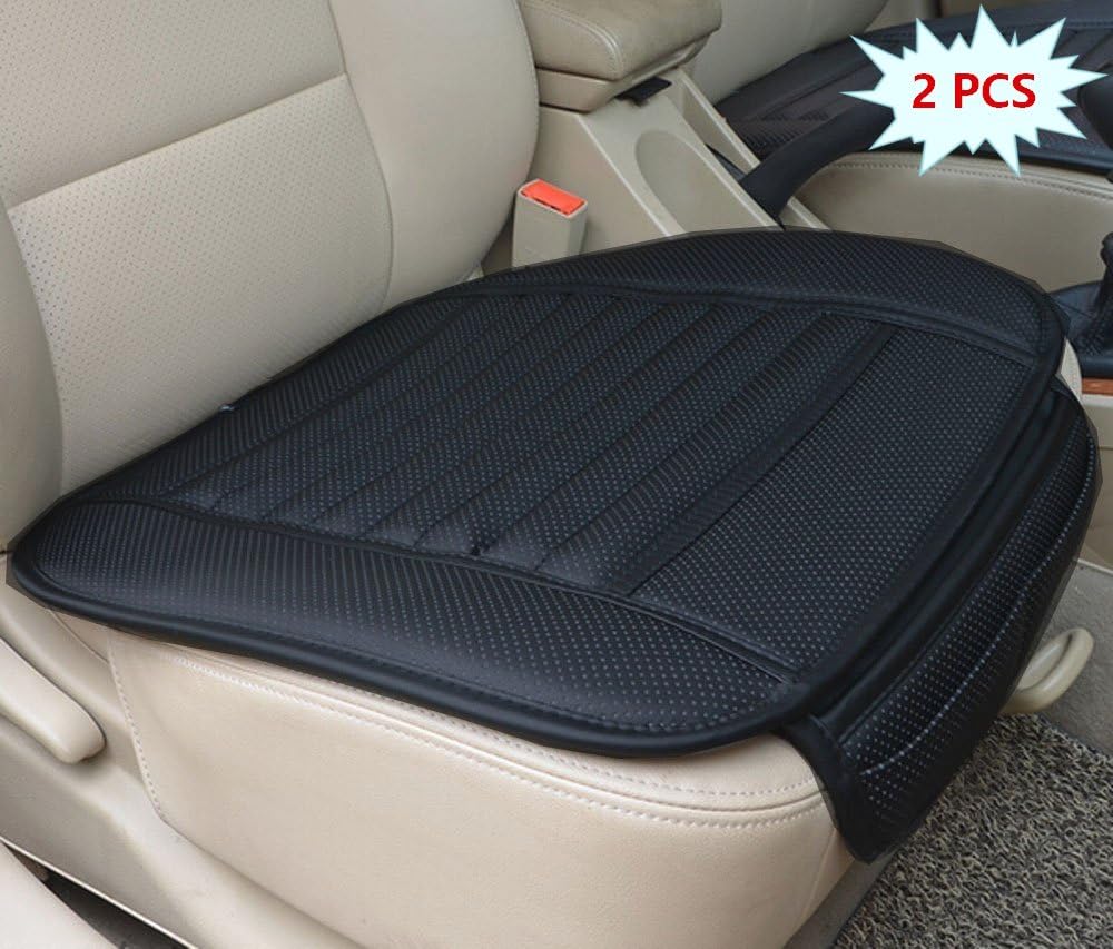 MiYasi Anti-Radiation Car Seat Cover Anti-Bedsore Cushion General Pu Leather Seat Cushion Cover for Car with Bamboo Charcoal 2 PCS Breathable Comfortable Car Interior Seat Cushion Covers (Black)