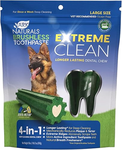 Ark Naturals Extreme Clean - Pasta de dientes sin escobillas, masticable dental de perro de mayor duración para razas grandes, refresca el aliento,