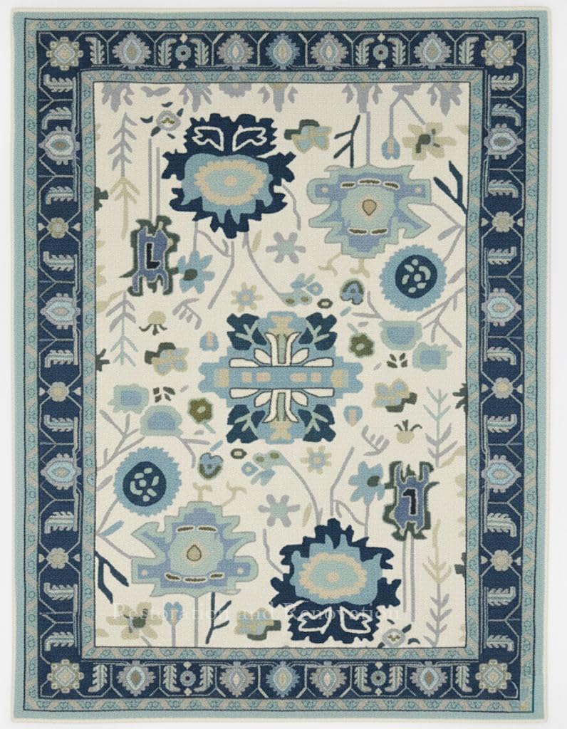 Traditional Oushak Wool Area Rug – Handmade with 100% Wool – Vintage Floral and Botanical Patterns, Thick Soft Pile – for Living Room, Bedroom, Dining, Entryway Decor (Ivory, 4' x 6')
