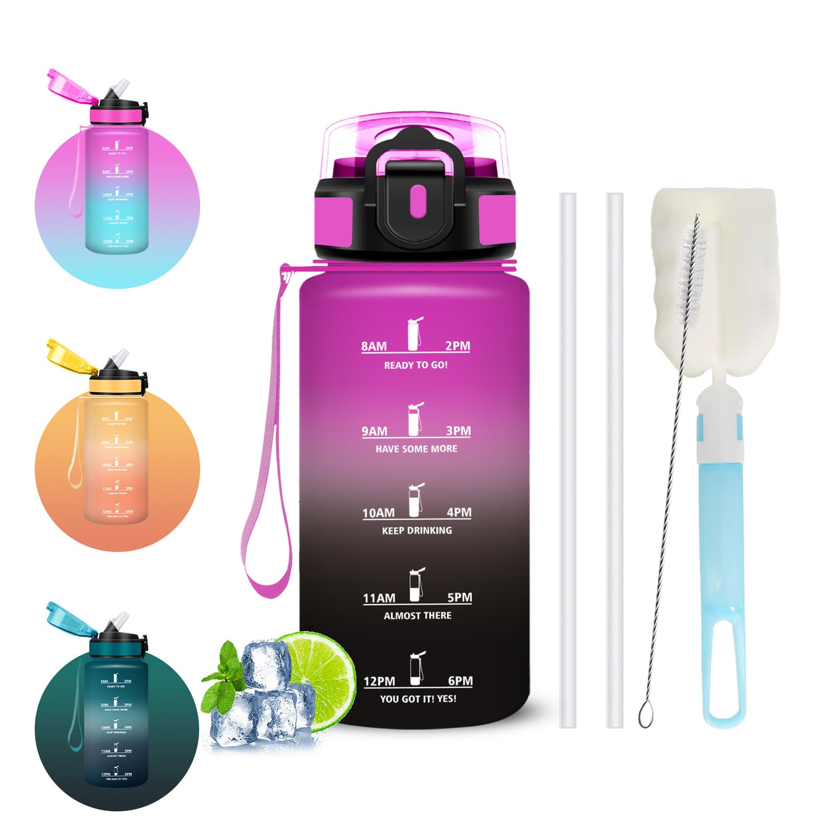 500ml Trinkflasche Kinder, Wasserflasche, Trinkflasche mit Strohhalm Kinder, Auslaufsicher, Wasserflasche mit Strohbürste und Topfbürste, Leicht zu Reinigen, Flasche für Schule, Fitness, Outdoor