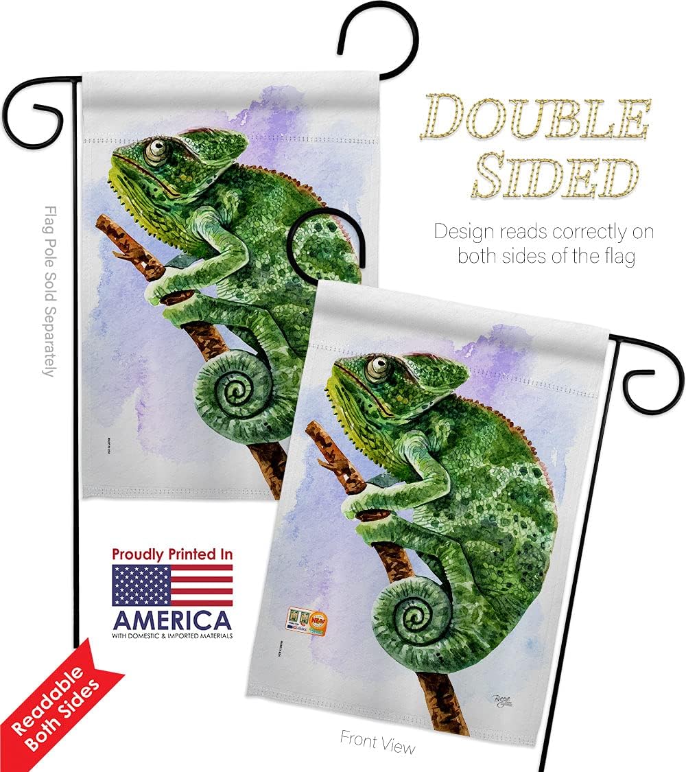 Chameleon Garden Flag Set Wall Holder Animals Critter Bee Ladybug Animal Pet Nature Creature Small Decorative Gift Yard House Banner Double-Sided Made In USA 13 X 18.5