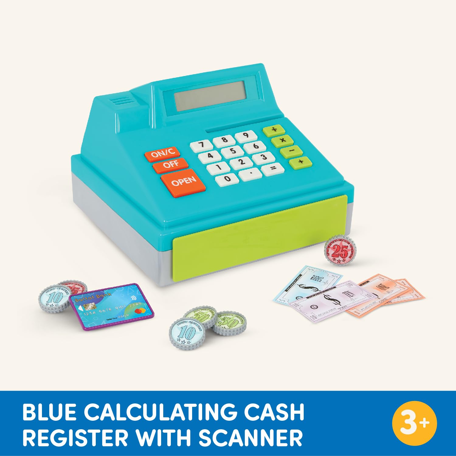 Battat Caja registradora de Juguete con calculadora y Dinero, Azul