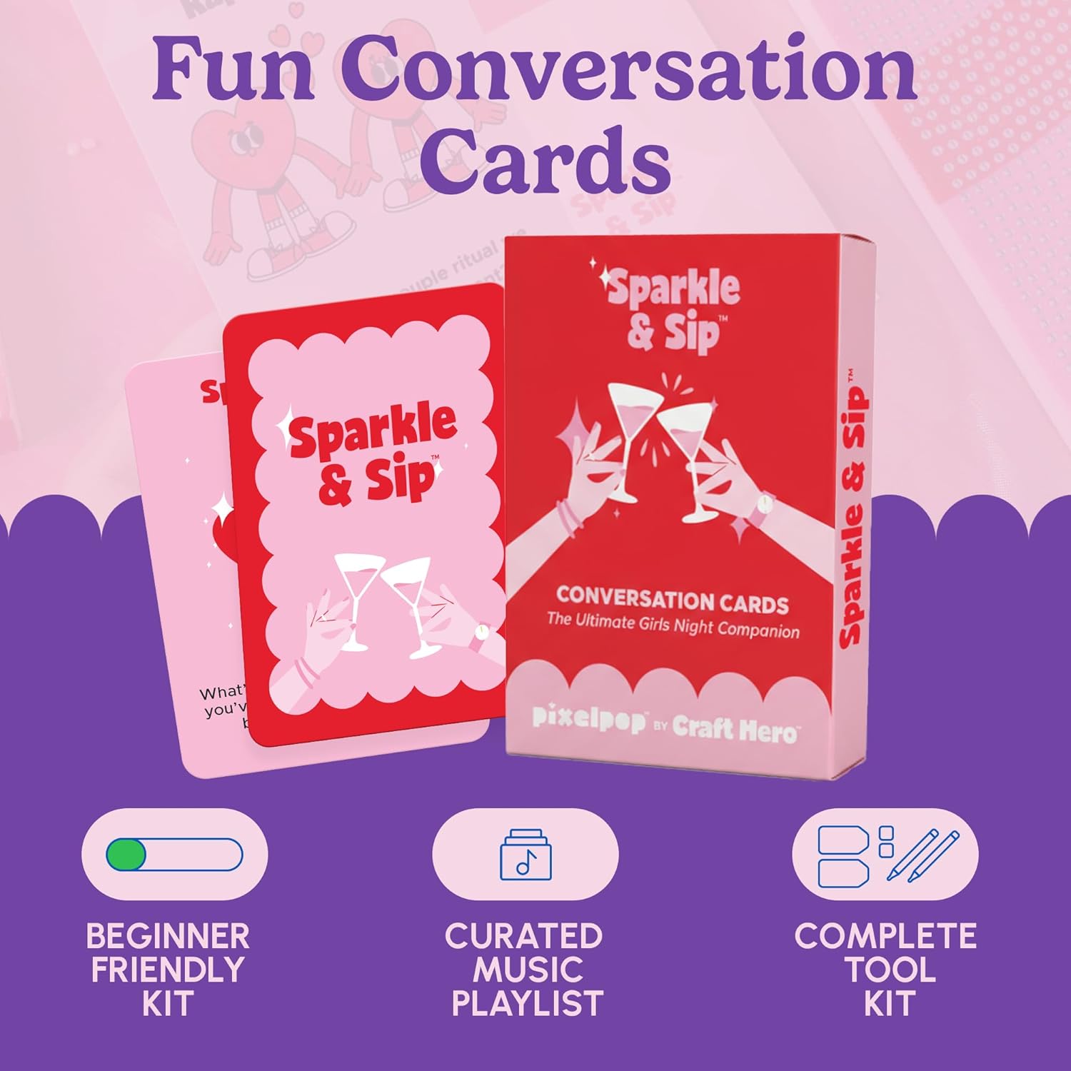 HOUSE OF PARTY Diamond Art Paintings | Girls Night Diamond Art Kit for Adults | Fun & Easy Craft Kit with Conversation Cards, Curated Music Playlist, and Wood Frames for Ready-to-Hang Art