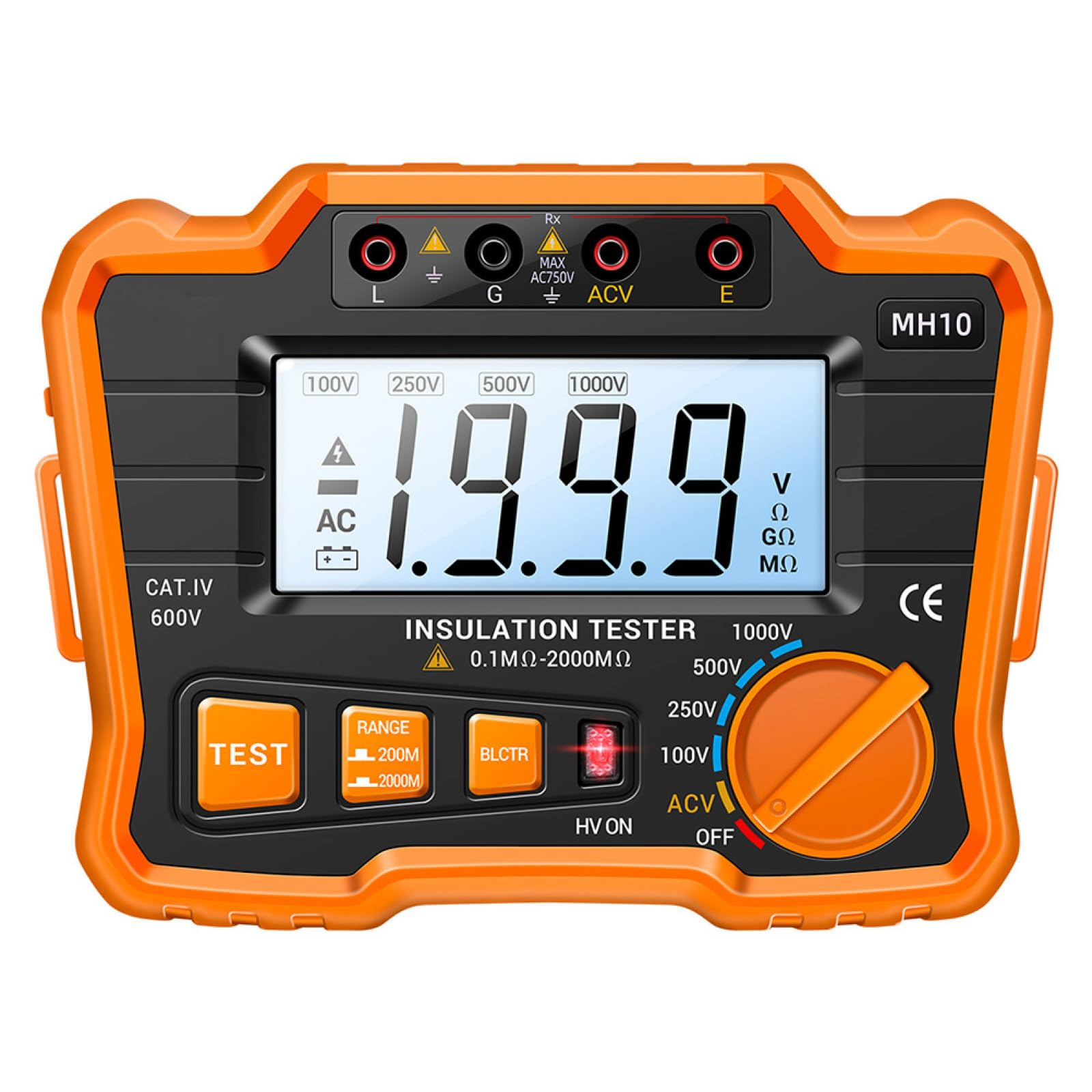 ABOOFAN Medidor Digital de Resistencia de Aislamiento Megóhmetro Pantalla Lcd, Comprobador Eléctrico Portátil Naranja, para Mantenimiento y Prueba de Equipos Industriales