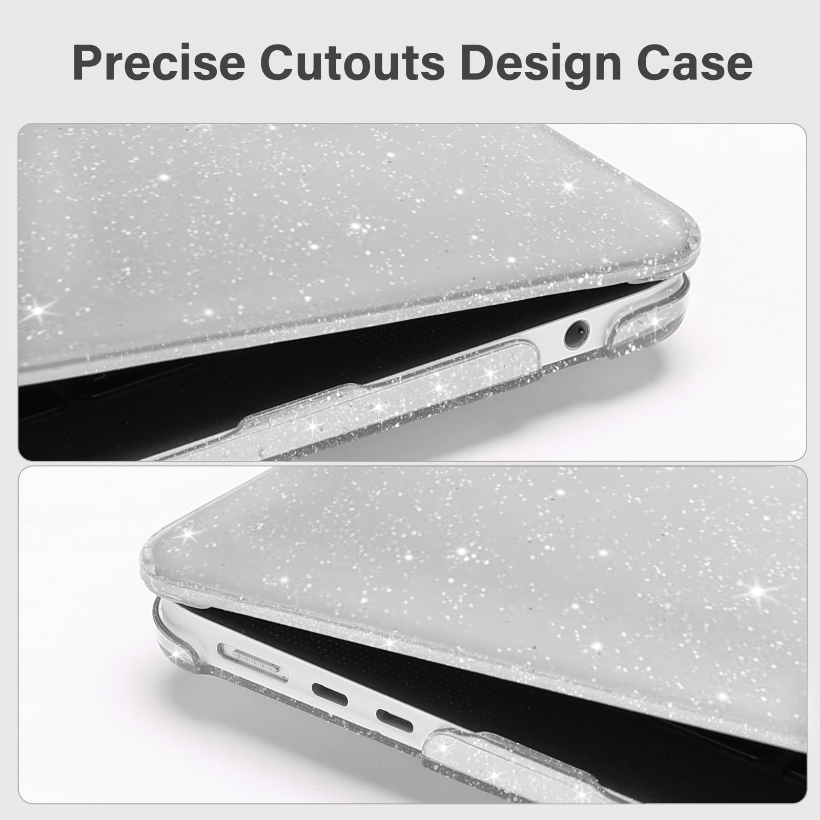 MOSISO Custodia Compatibile con MacBook Air 13 Cover M5 M4 M3 M2 2026-2022 A3449 A3240 A3113 A2681, Glitter Case per MacBook Air 13,6'' display Liquid Retina&Copritastiera&Pellicola, Trasparente