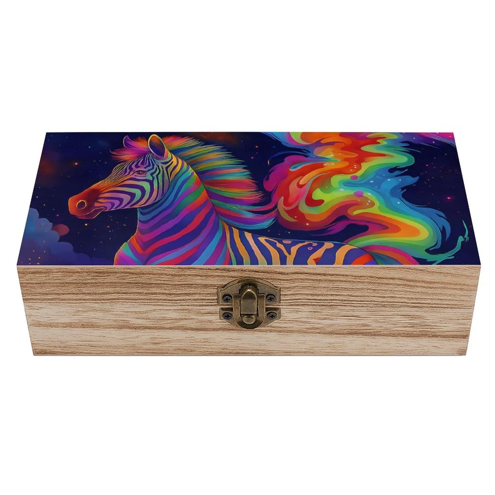 Oudrspo Fantasy Rainbow Galaxy Zebra Retro Wooden Storage Box Keepsake Jewelry Decorative Art Storages Box Gift Boxs