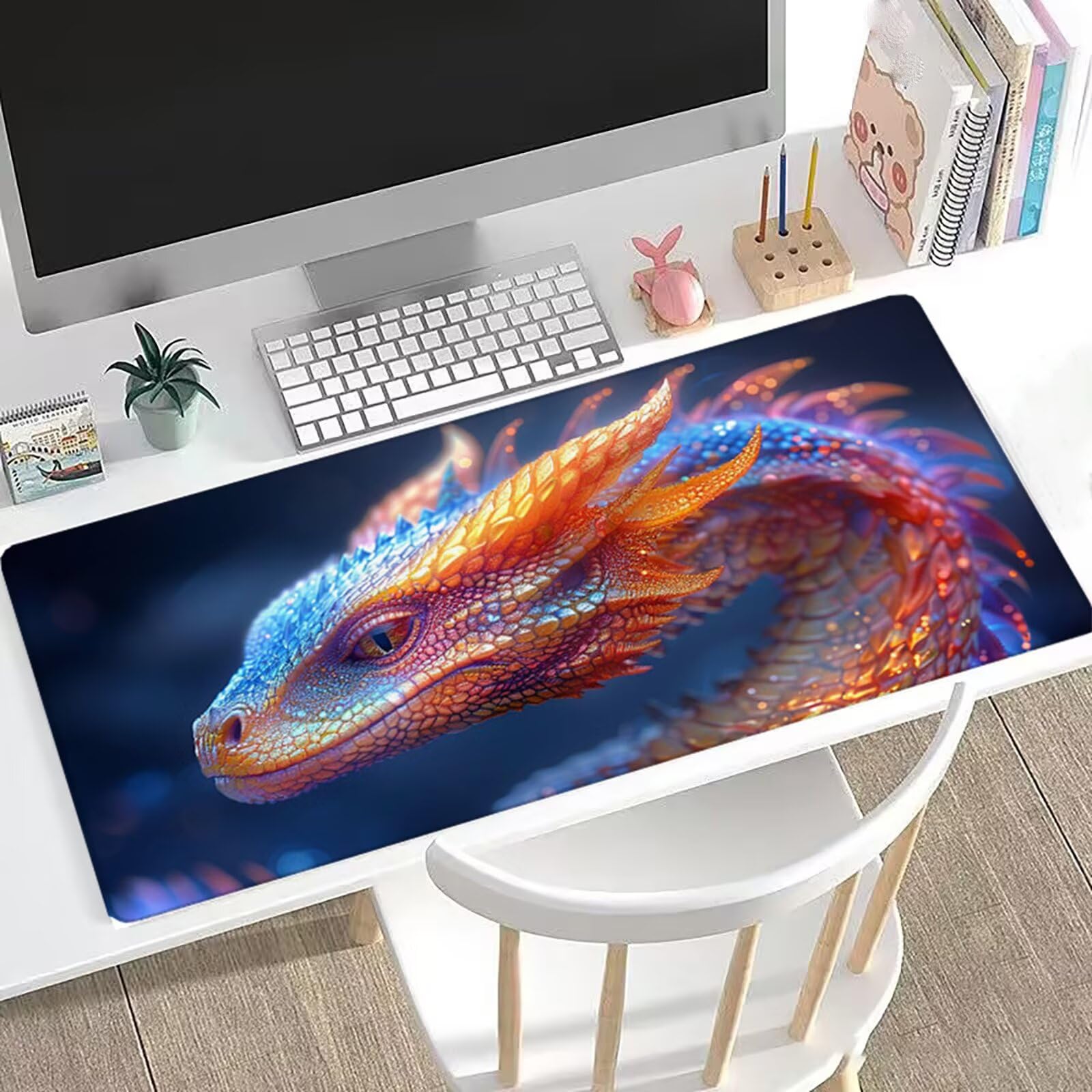 Podkładka pod mysz, 1200 x 600 x 3 mm, duża, na biurko, smok, XXL, podkładka pod mysz z antypoślizgowym spodem, obszyte krawędzie, wodoszczelna, na biurko, do komputera, MacBooka, laptopa, biura, H0