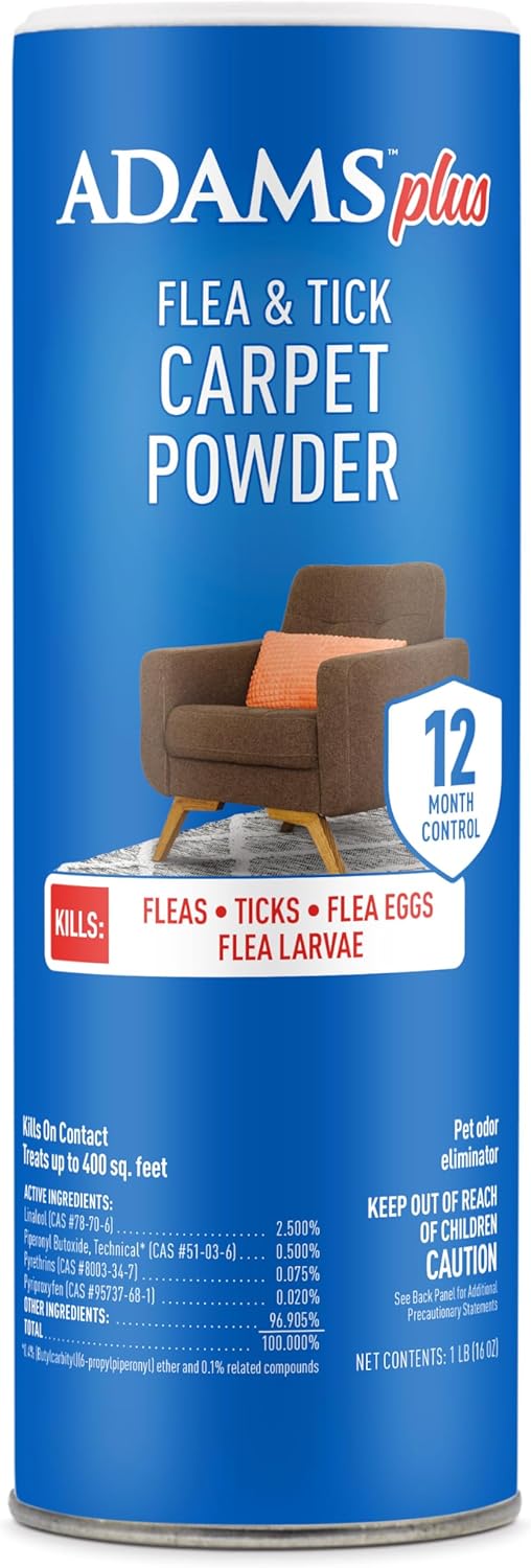 ADAMS Plus Carpet Powder, Kills Fleas and Ticks On Contact, Kills All Stages of The Flea Life Cycle, 30 Day Protection, Freshens and Deodorizes, Treats Up to 400 Sq Ft, 1LB