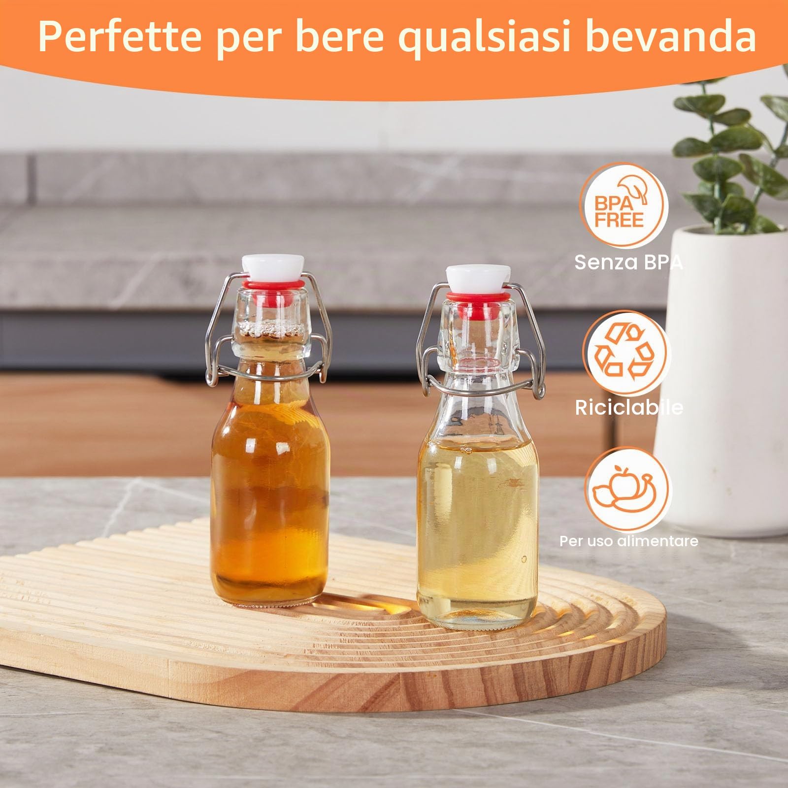Zanfqvo 12 pezzi Bottiglie Costolata in Vetro con Tappo Ermetico, 100ml Bottiglie riutilizzabili a Chiusura ermetica, contenitori in vetro per Bevande Fatte in Casa, Birra, Liquori, Succhi, Olio