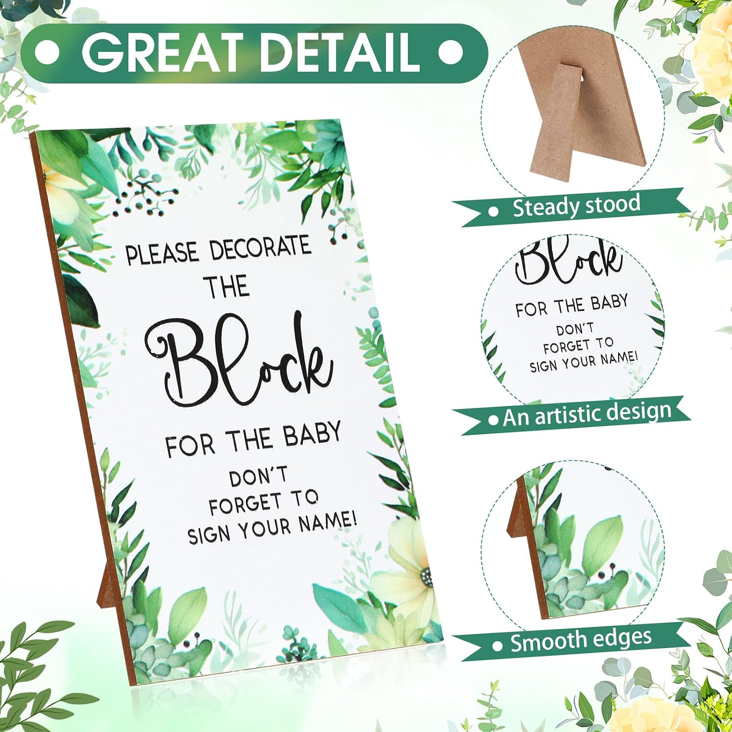 117 Pcs Baby Shower Block Games Sign Kit Including baby shower game sign 80 DIY Blank Wooden Blocks 36 Acrylic Markers for Guests Party(36 Colors,Leaves)