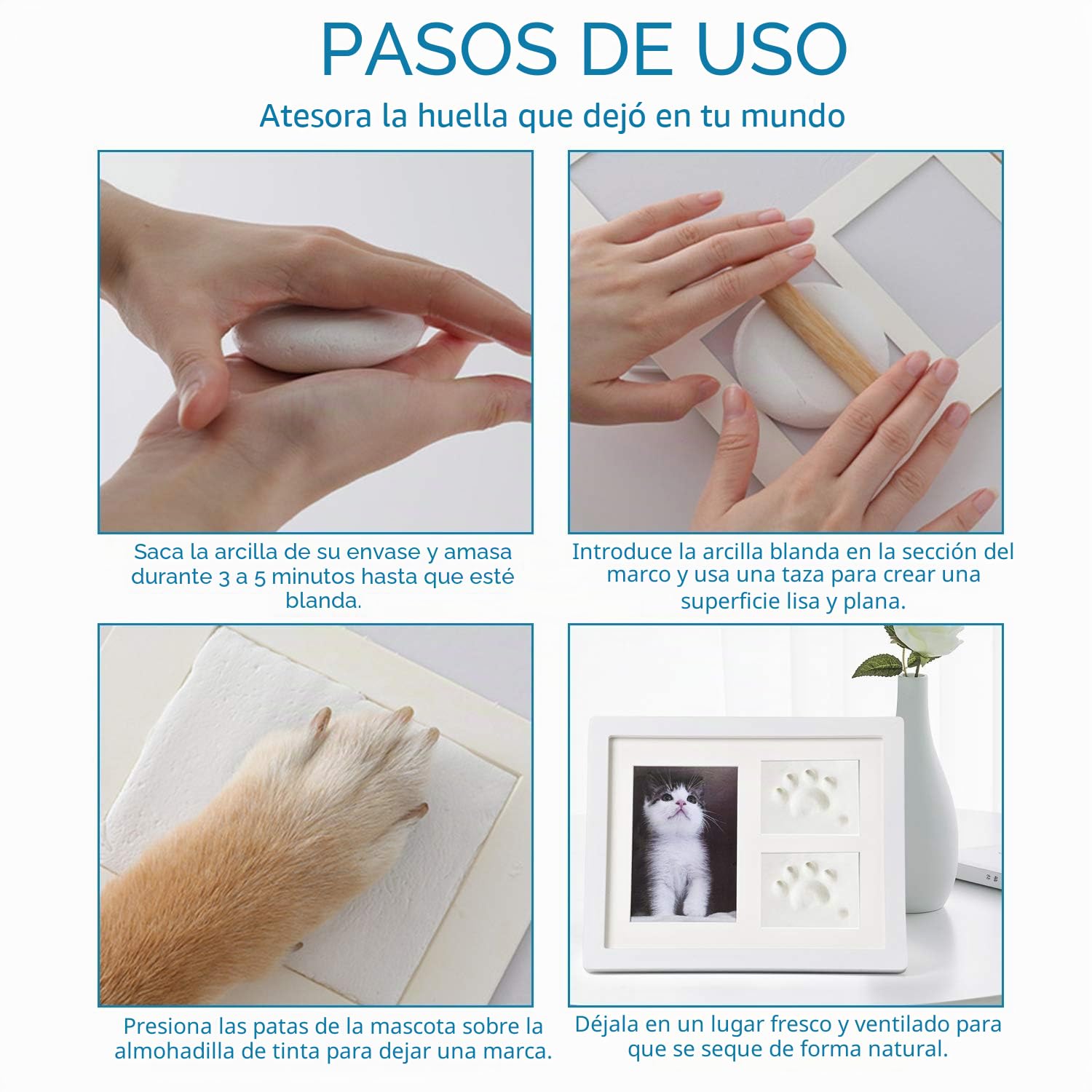 Kit marco huella para impresión de patas de mascota para perros y gatos:Marco de Recuerdo de Mascota,Artículos conmemorativos gato