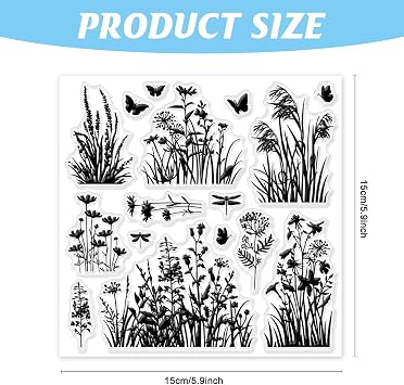 GLOBLELAND Flowers Grass Reeds Clear Stamps for DIY Scrapbooking Wildflowers Silicone Stamp Seals 5.9x5.9inch Transparent Stamps for Cards Making Journal Decoration