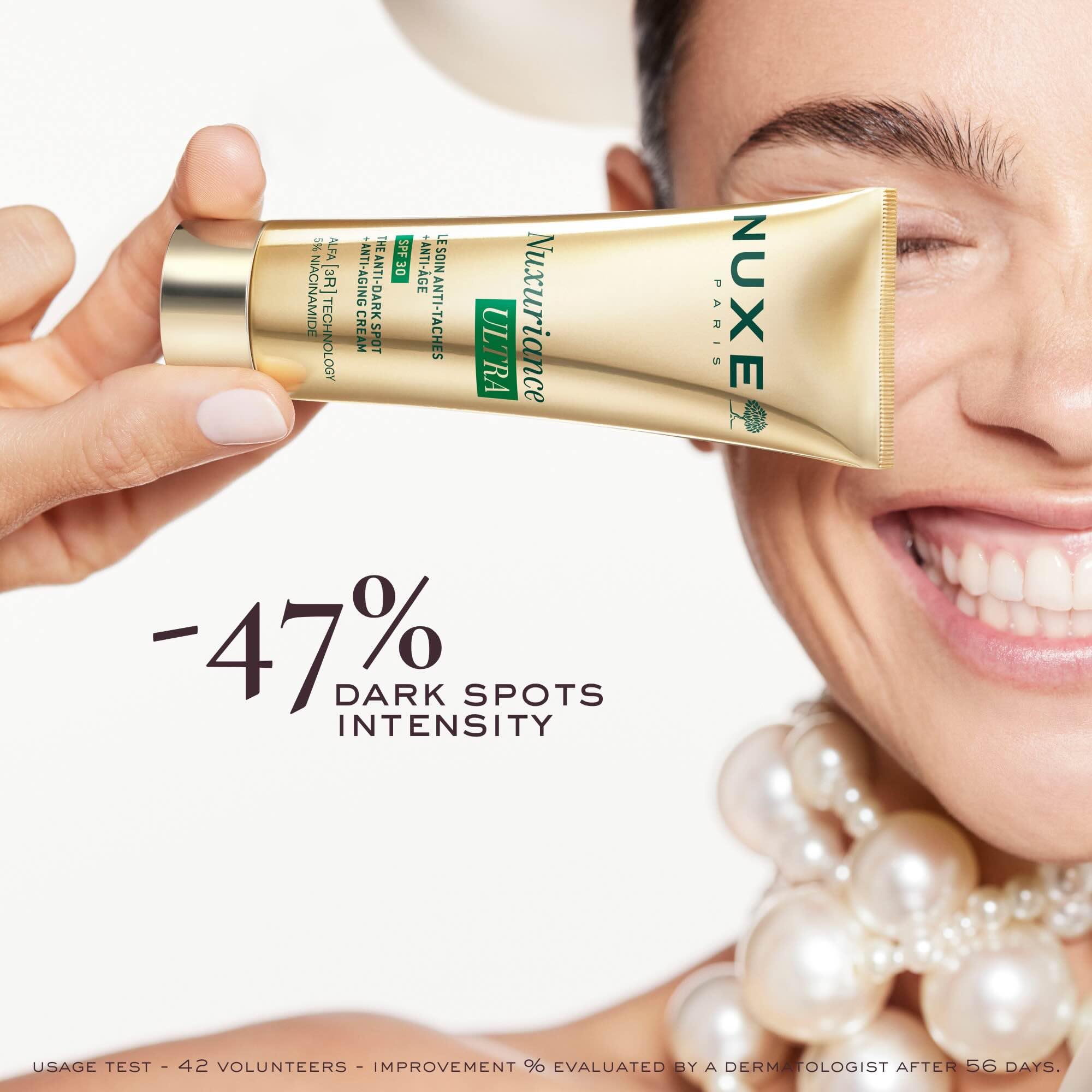 Nuxe Nuxuriance Ultra Creme gegen dunkle Flecken und Anti-Aging, LSF 30, 50 ml, Feuchtigkeitscreme mit dreifacher Wirkung für reife Haut, zielt auf dunkle Flecken, Falten und Verlust der Festigkeit