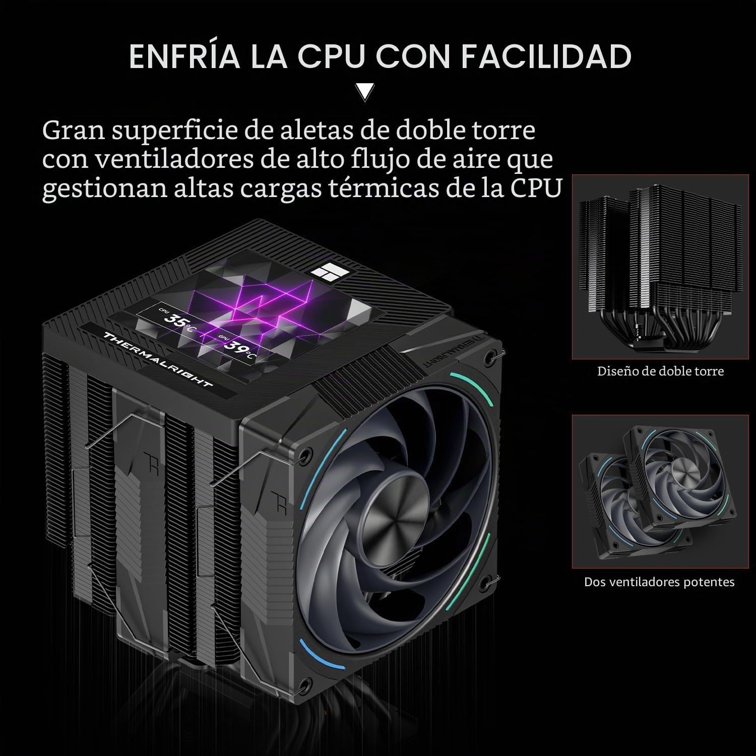 Thermalright Phantom Spirit 120 Vision EVO Refrigerador de CPU, disipador de refrigeración para PC con 7 tubos de calor, pantalla magnética de 3,95 pulgadas con resolución de 480 x 480, para AM4/AM5 e
