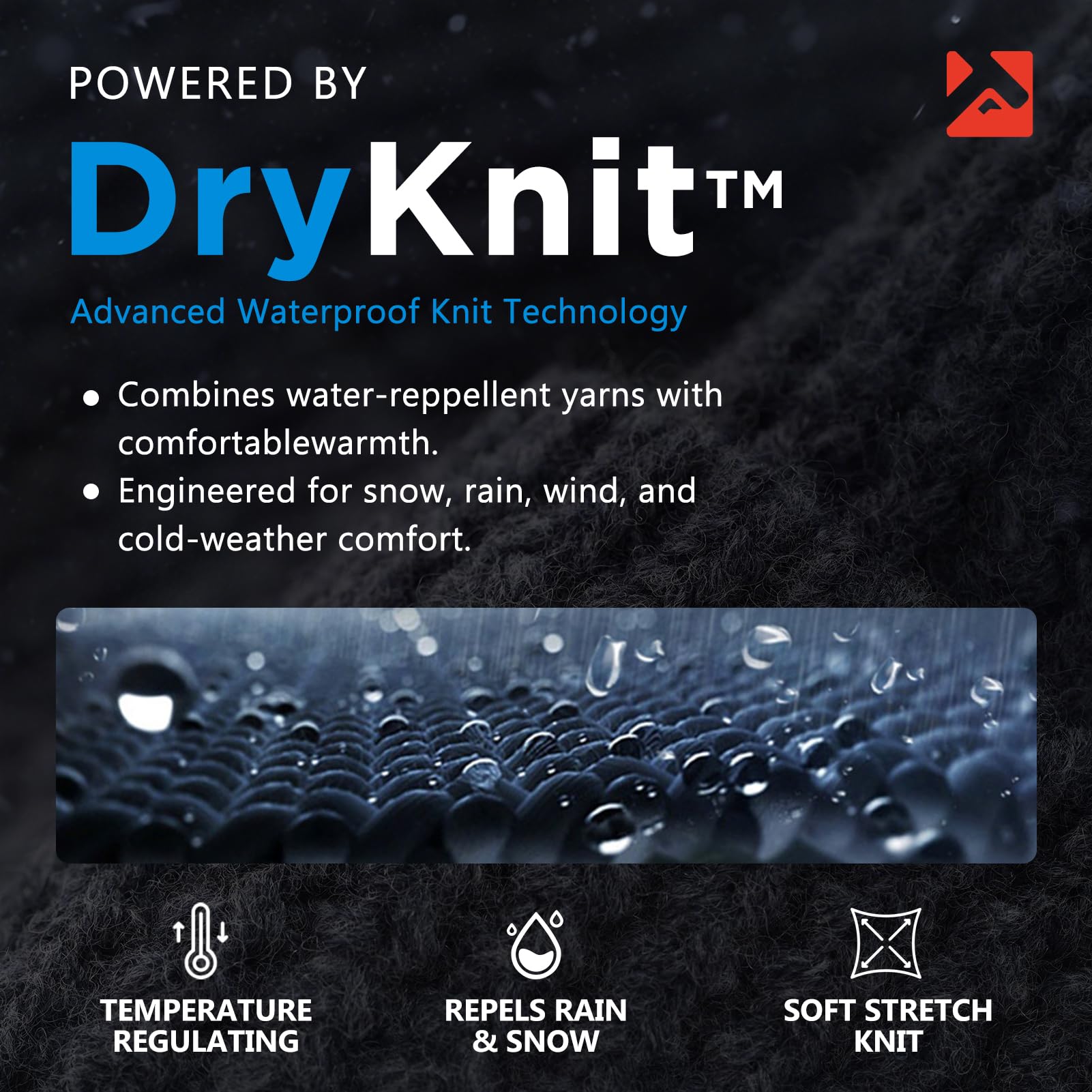 TOP-EX DryKnit - Gorro térmico de lana de merino impermeable con forro polar para hombre